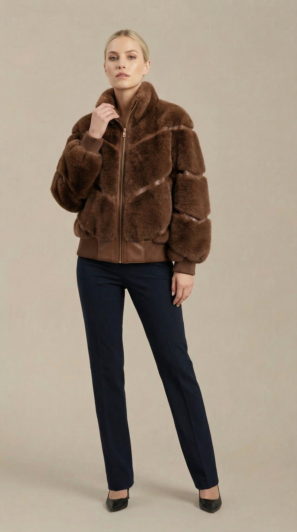 Kadın Teddy (Peluş) Ceket – Peluş doku Kahverengi