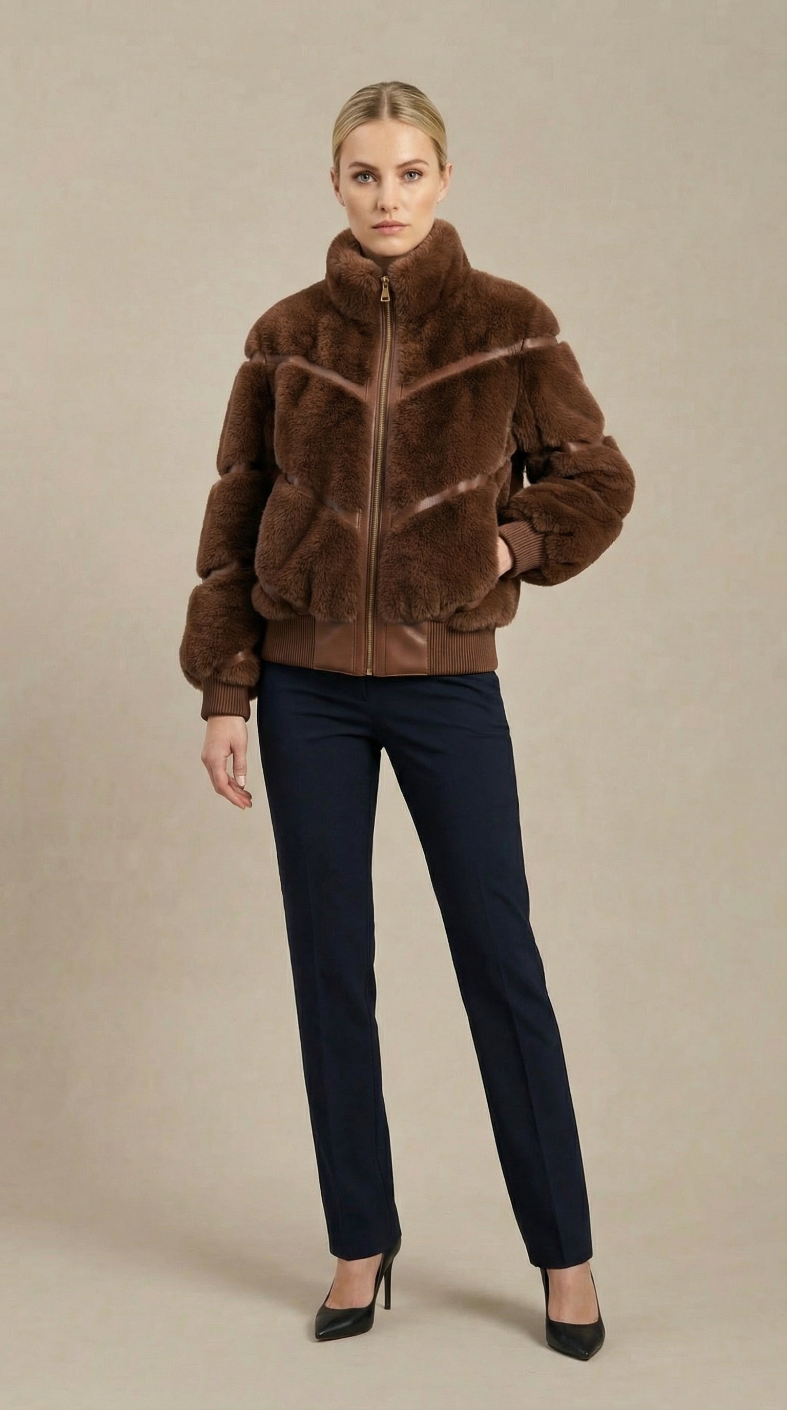 Kadın Teddy (Peluş) Ceket – Peluş doku Kahverengi