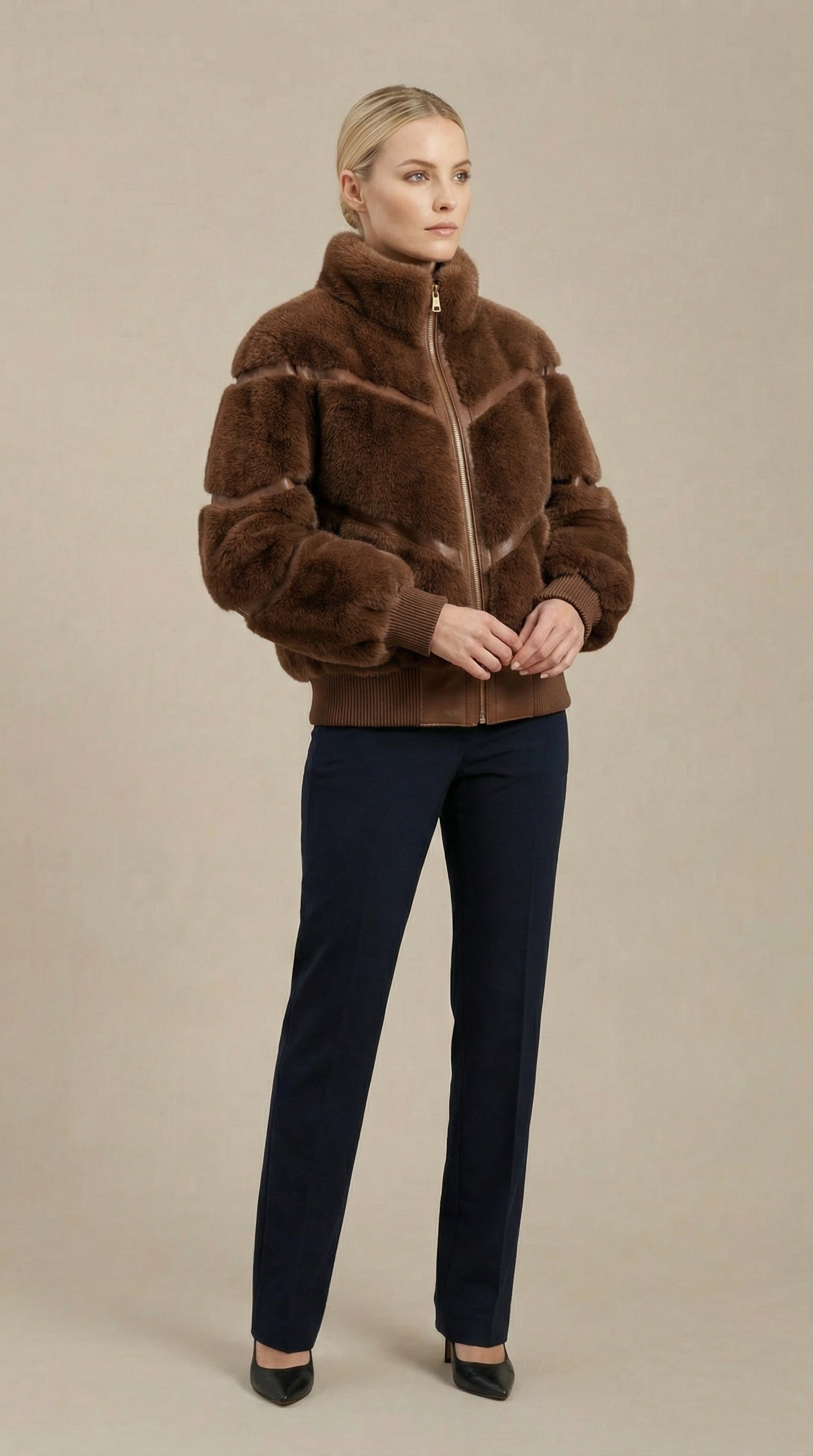 Kadın Teddy (Peluş) Ceket – Peluş doku Kahverengi