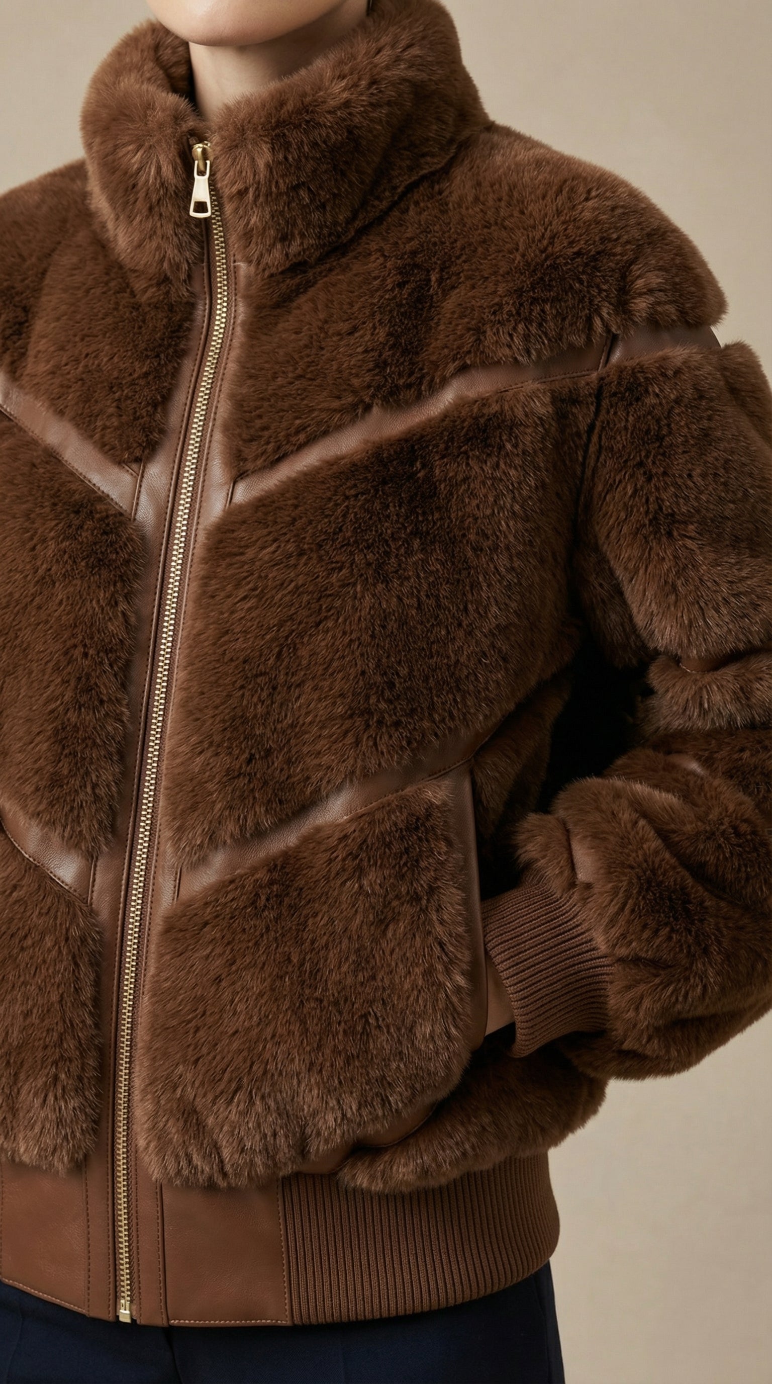 Kadın Teddy (Peluş) Ceket – Peluş doku Kahverengi