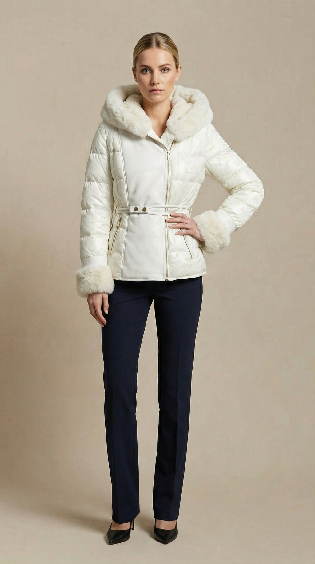 Kadın Kapitone Şişme Mont – Kapüşonlu Ekru