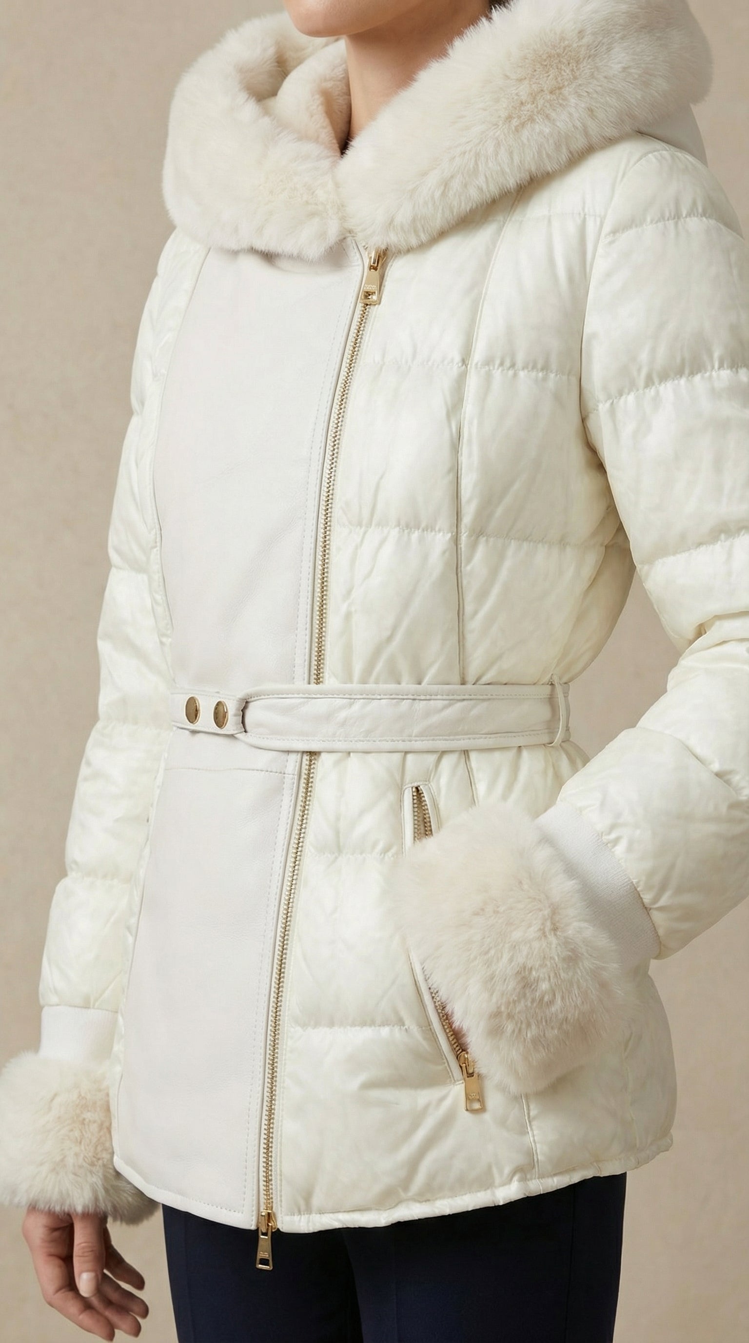 Kadın Kapitone Şişme Mont – Kapüşonlu Ekru