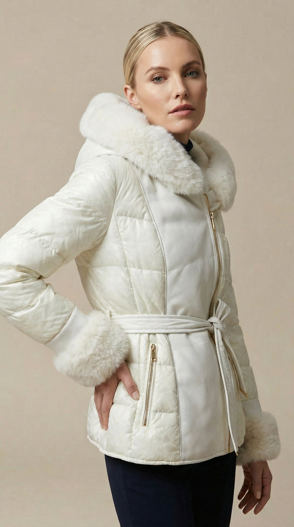 Kadın Kapitone Şişme Mont – Kapüşonlu Ekru