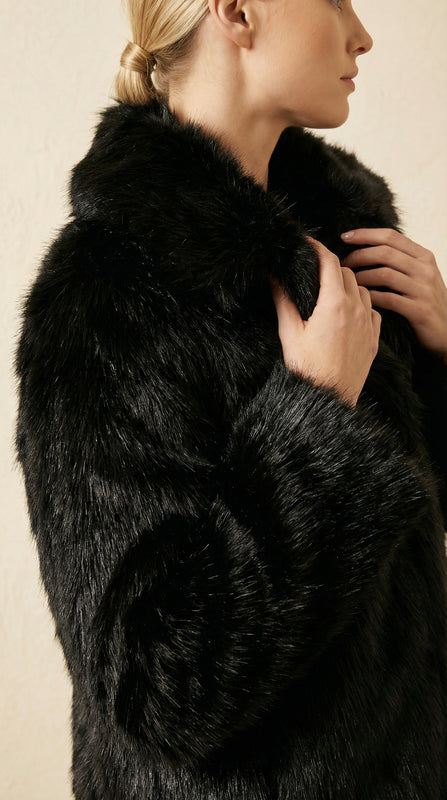 Kadın Suni Kürk Kaban – Yumuşak doku Siyah - 38 Beden