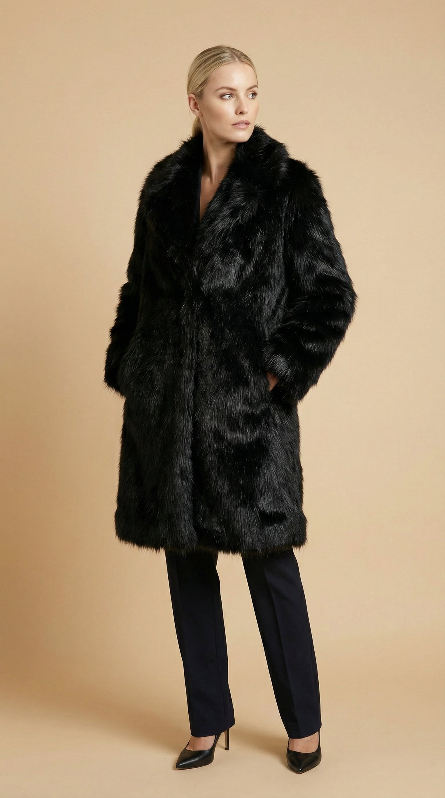 Kadın Suni Kürk Kaban – Yumuşak Şık Siyah