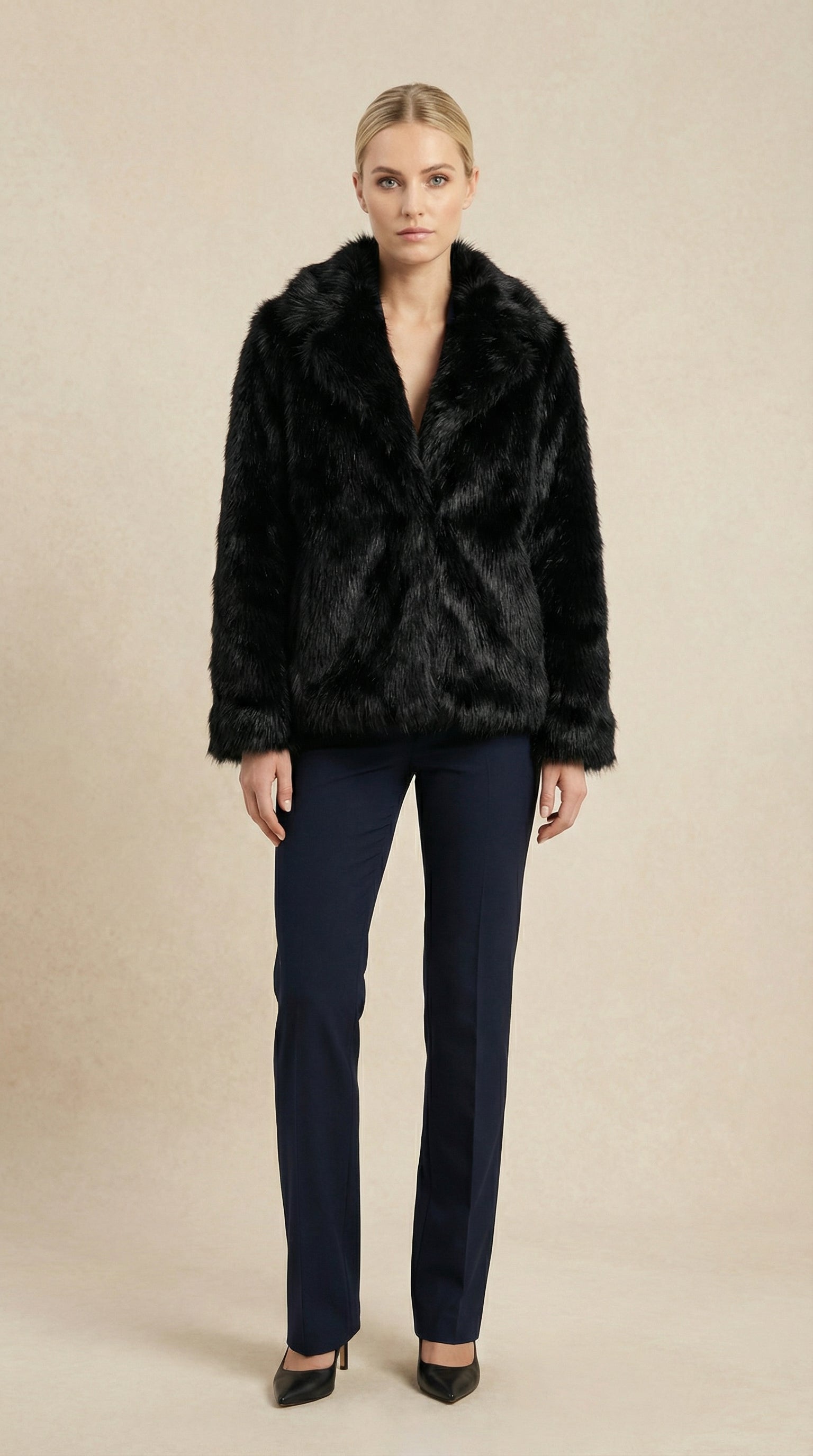 Kadın Suni Kürk Kaban – Yumuşak Şık Siyah