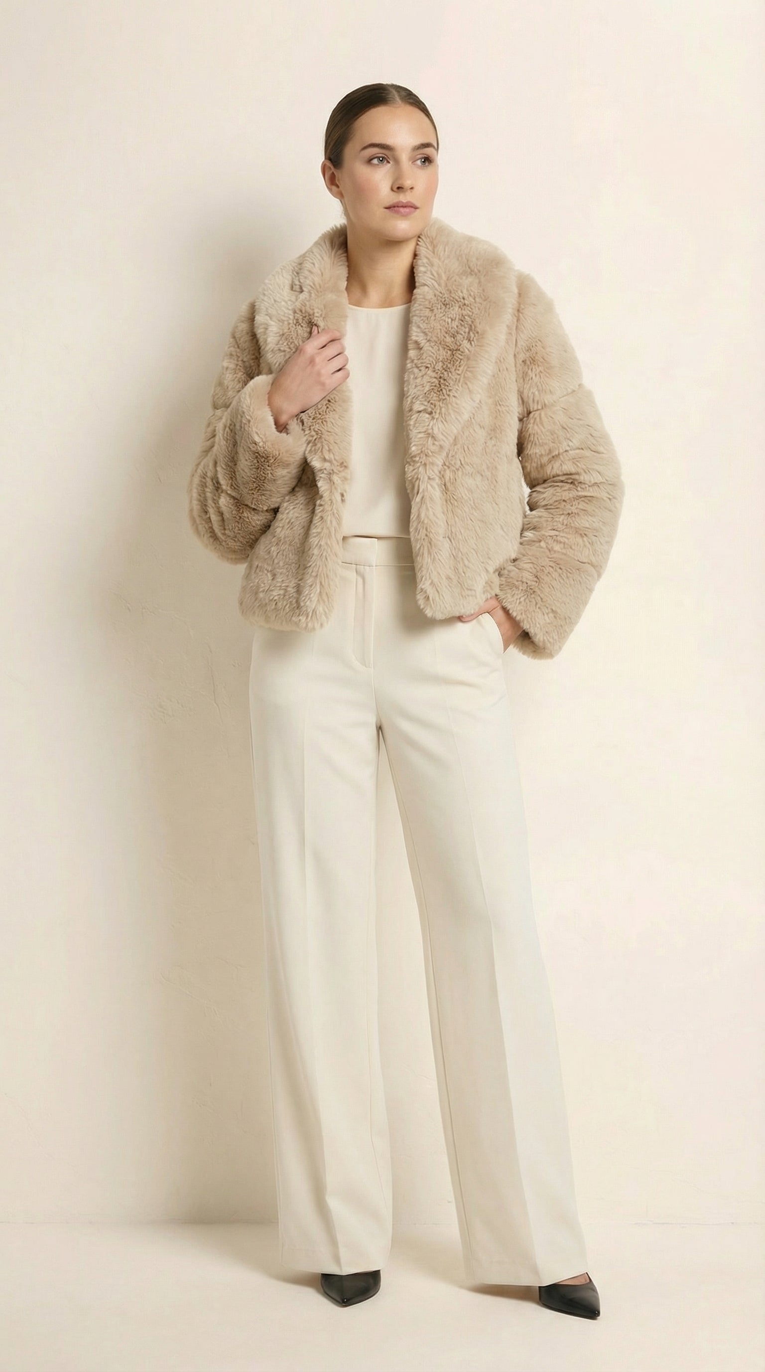 Kadın Tüvit Ceket – Kısa boy Bej