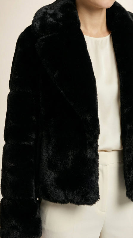 Kadın Suni Kürk Kaban – Yumuşak doku Siyah - 38 Beden