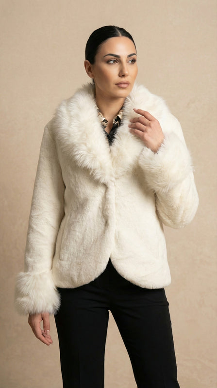 Kadın Suni Kürk Ceket – Yumuşak doku Krem - 38 Beden