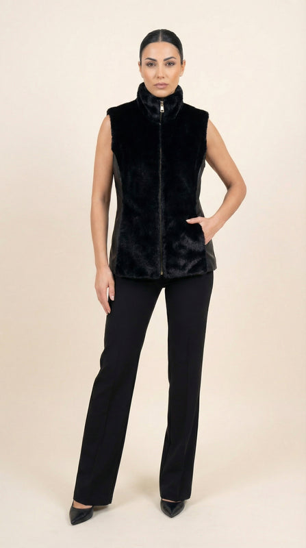 Kadın Suni Kürk Yelek – Dik yaka Siyah - 38 Beden