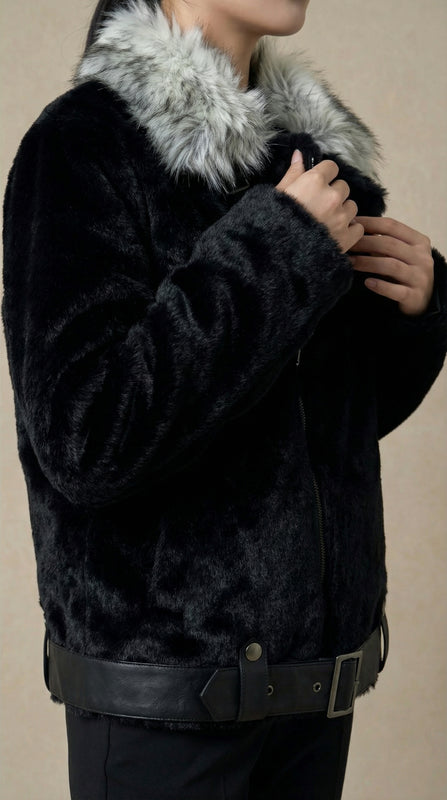 Kadın Suni Kürk Ceket – Bomber form Siyah - 38 Beden