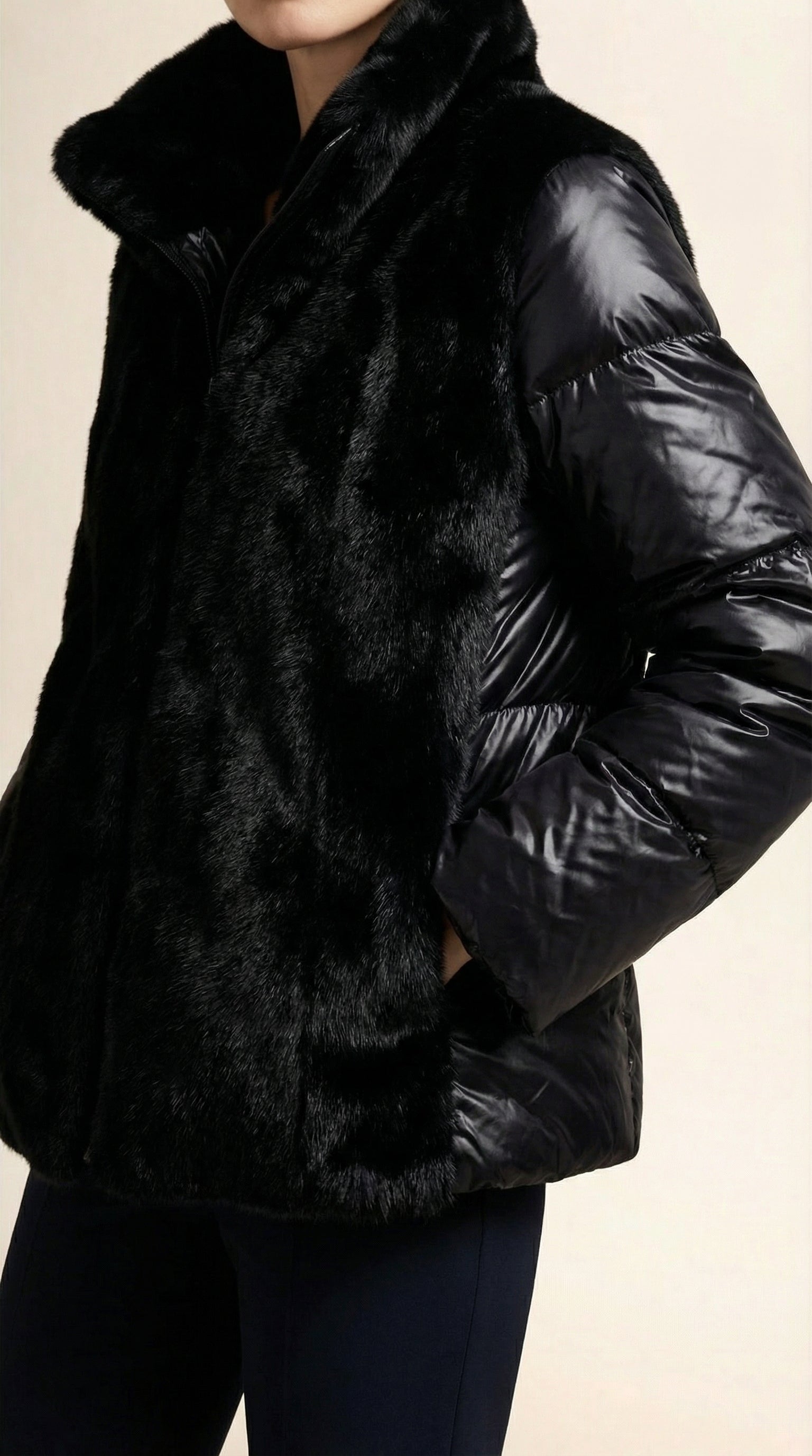 Kadın Kapitone Şişme Mont – Suni kürk yaka Siyah