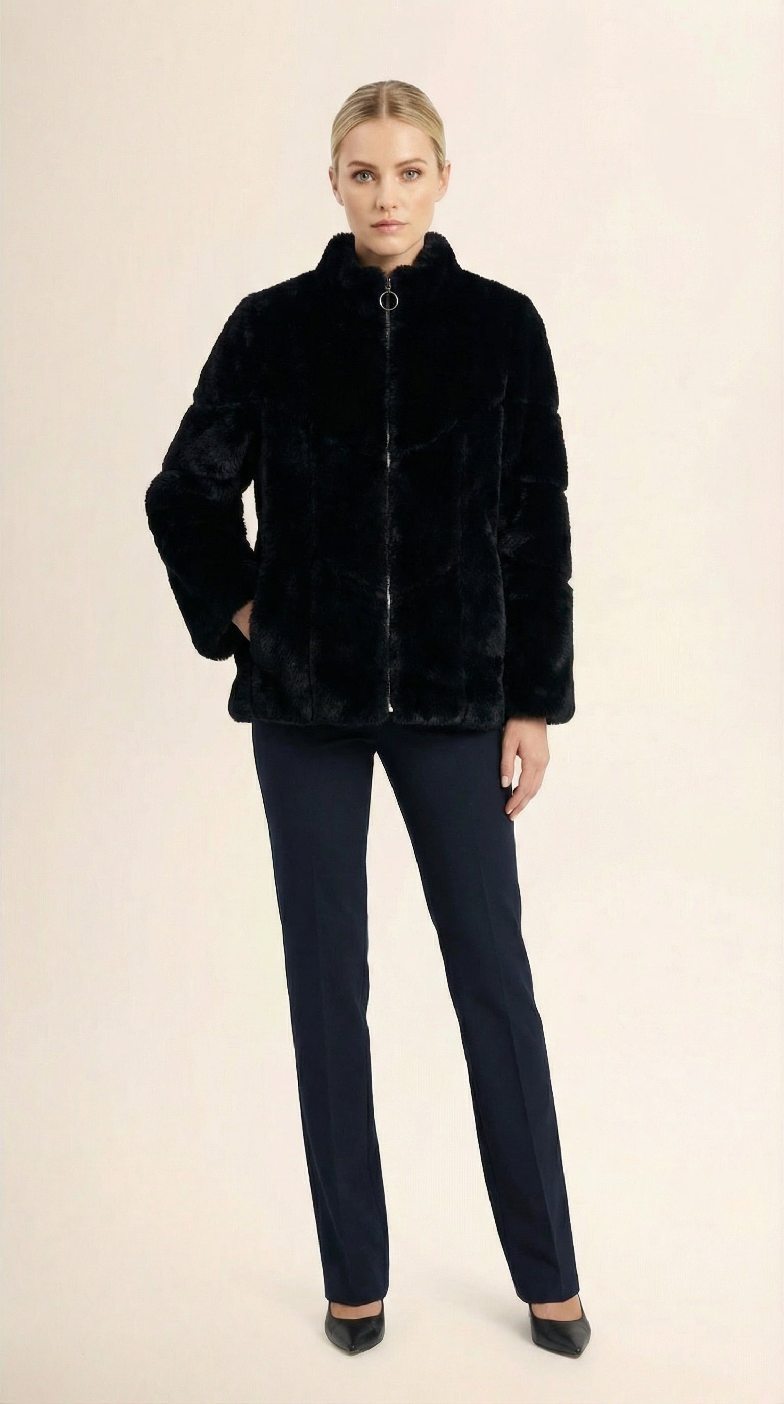 Kadın Suni Kürk Ceket – Yarım boğaz Siyah
