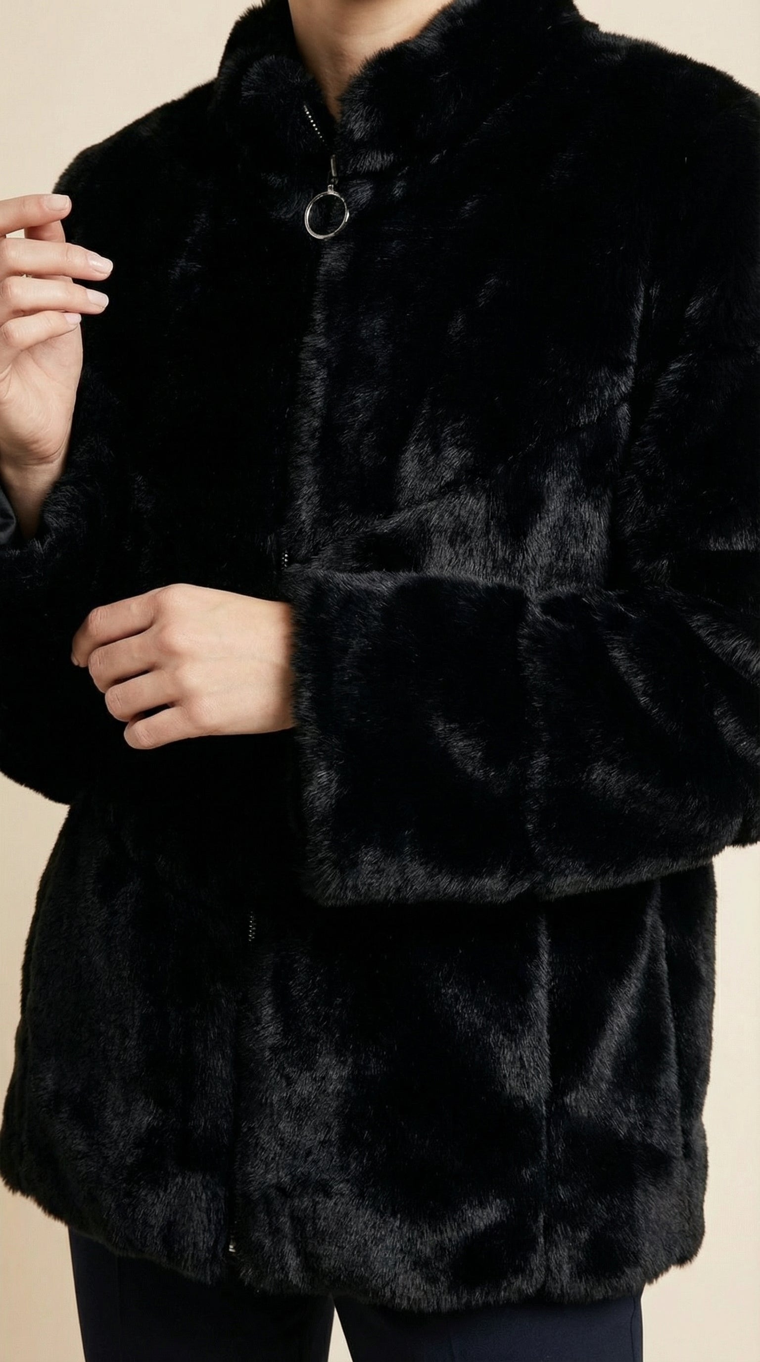 Kadın Suni Kürk Ceket – Yarım boğaz Siyah
