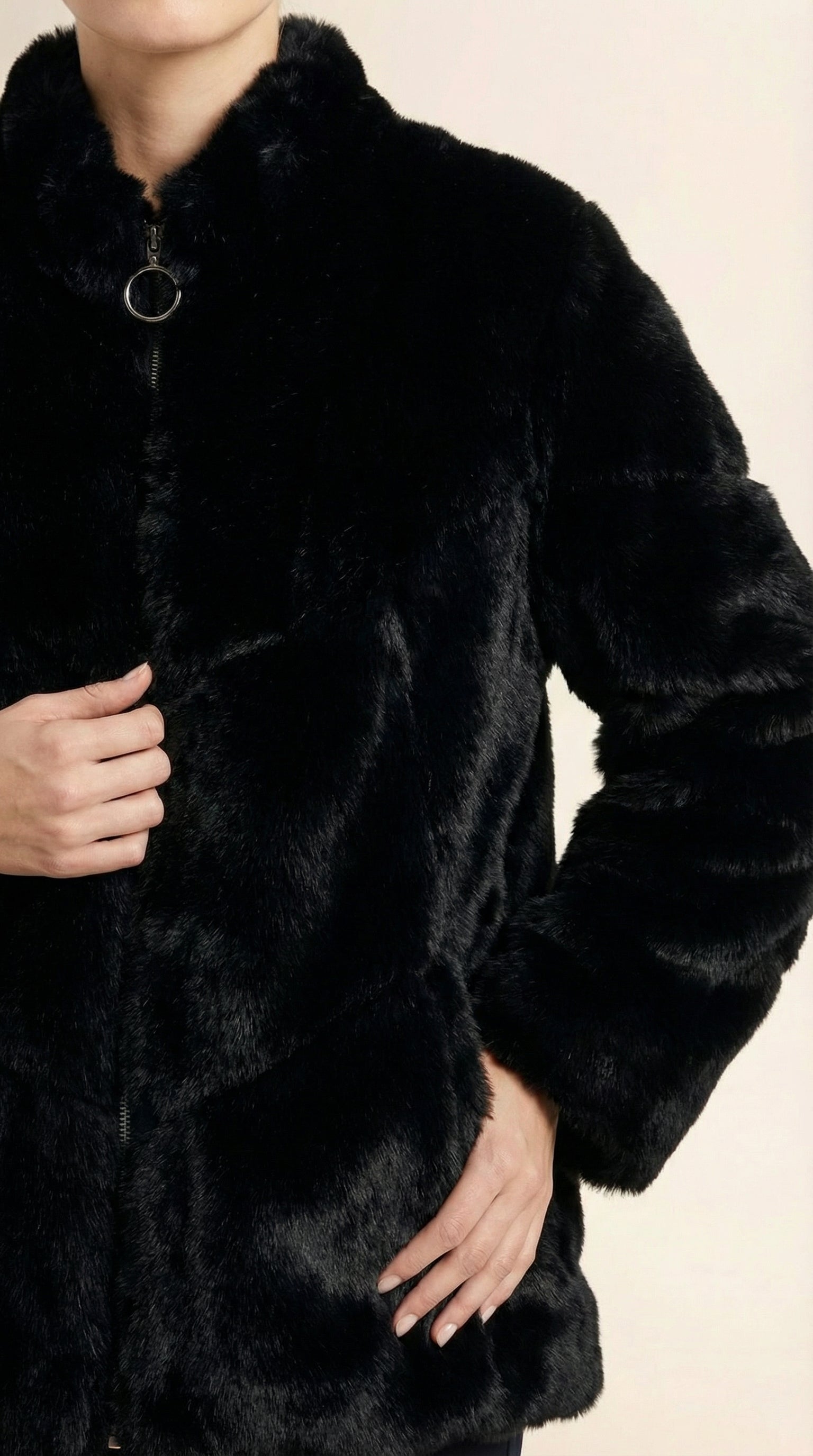 Kadın Suni Kürk Ceket – Yarım boğaz Siyah