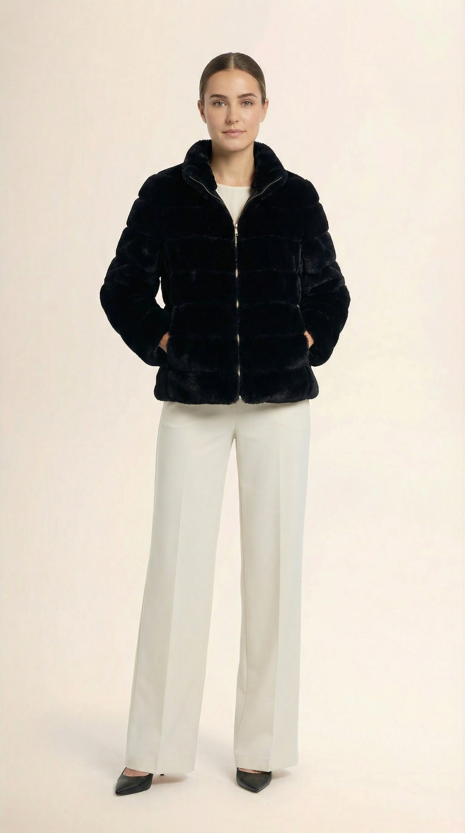 Kadın Suni Kürk Kaban – Yumuşak doku Siyah