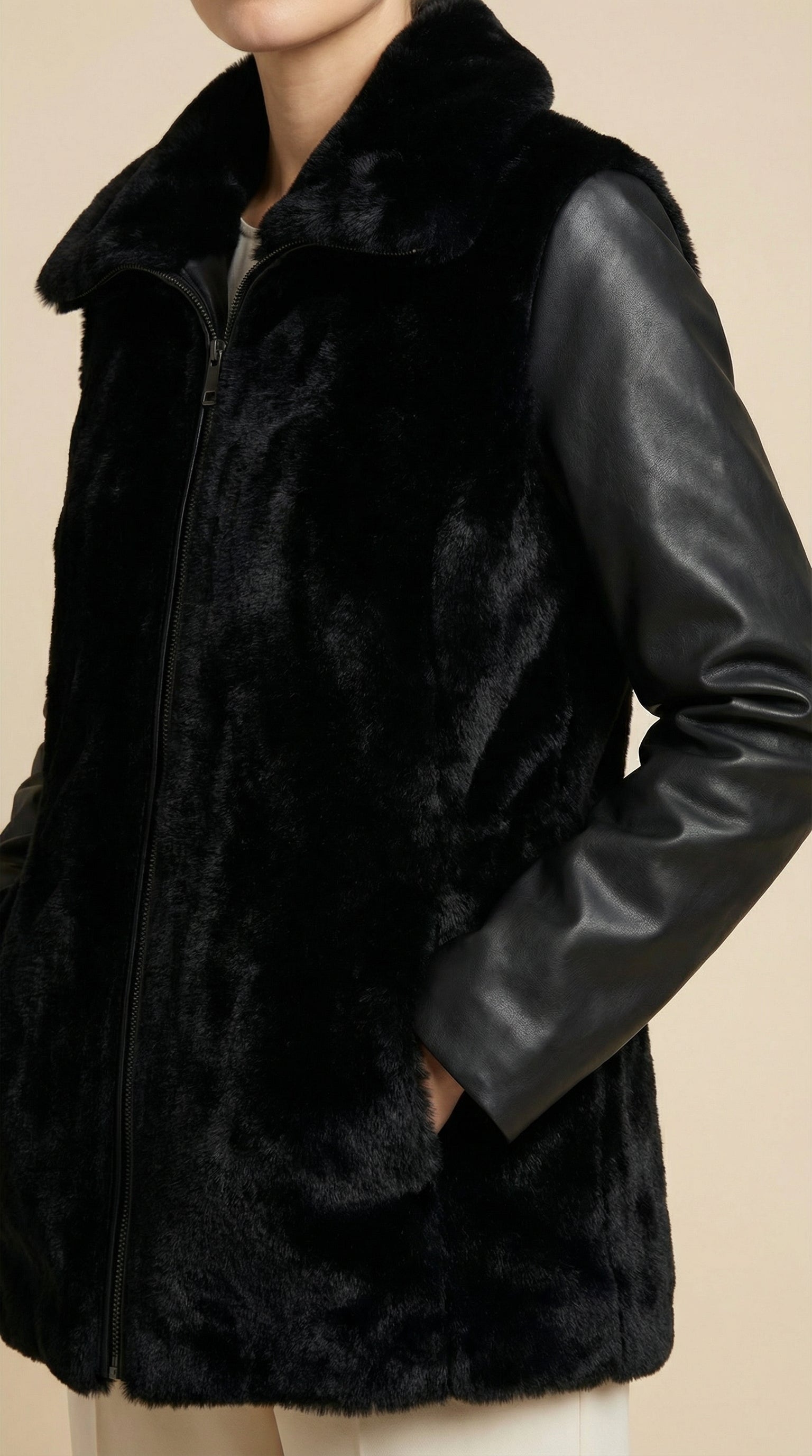 Kadın Suni Kürk Yelek – Uzun boy Siyah