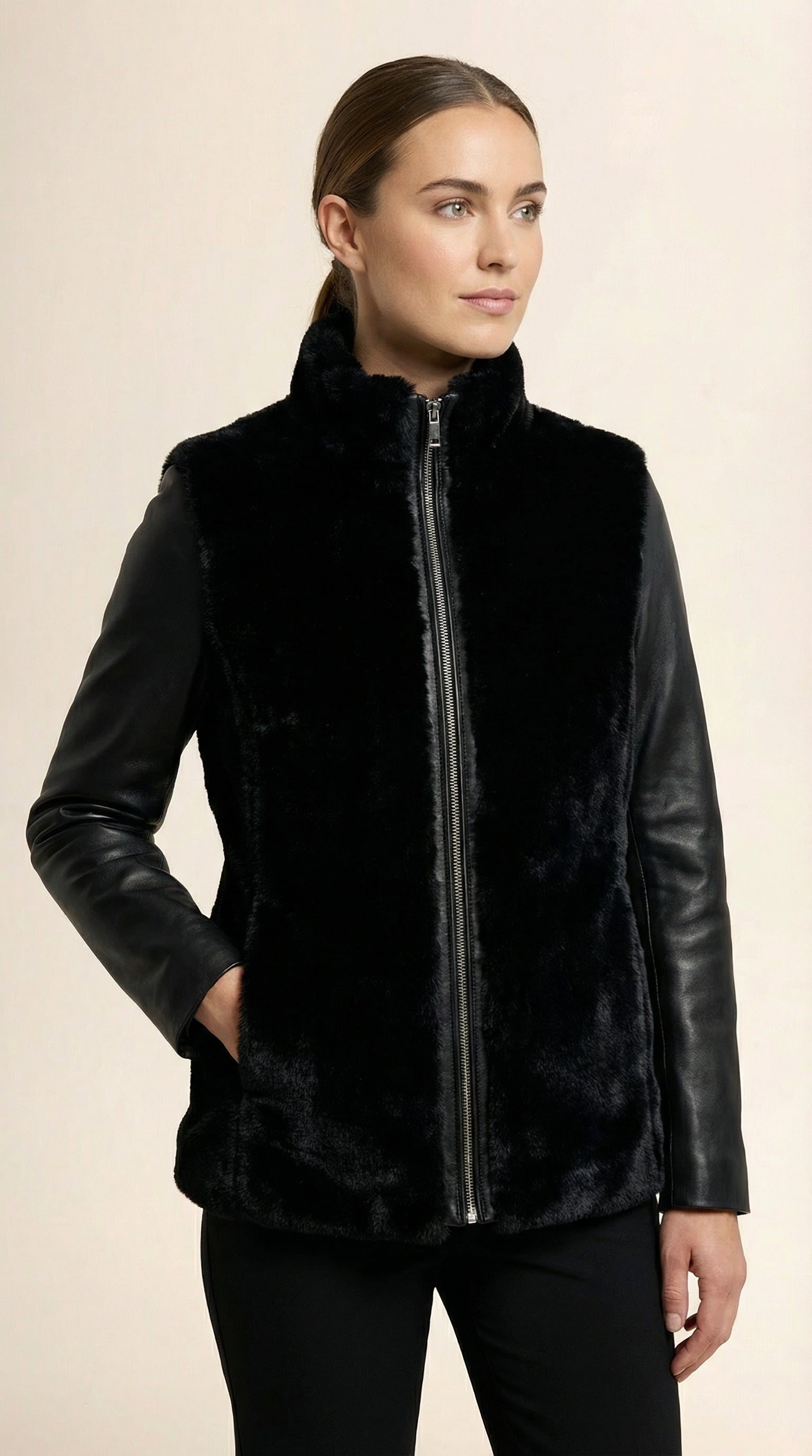 Kadın Suni Kürk Yelek – Uzun boy Siyah