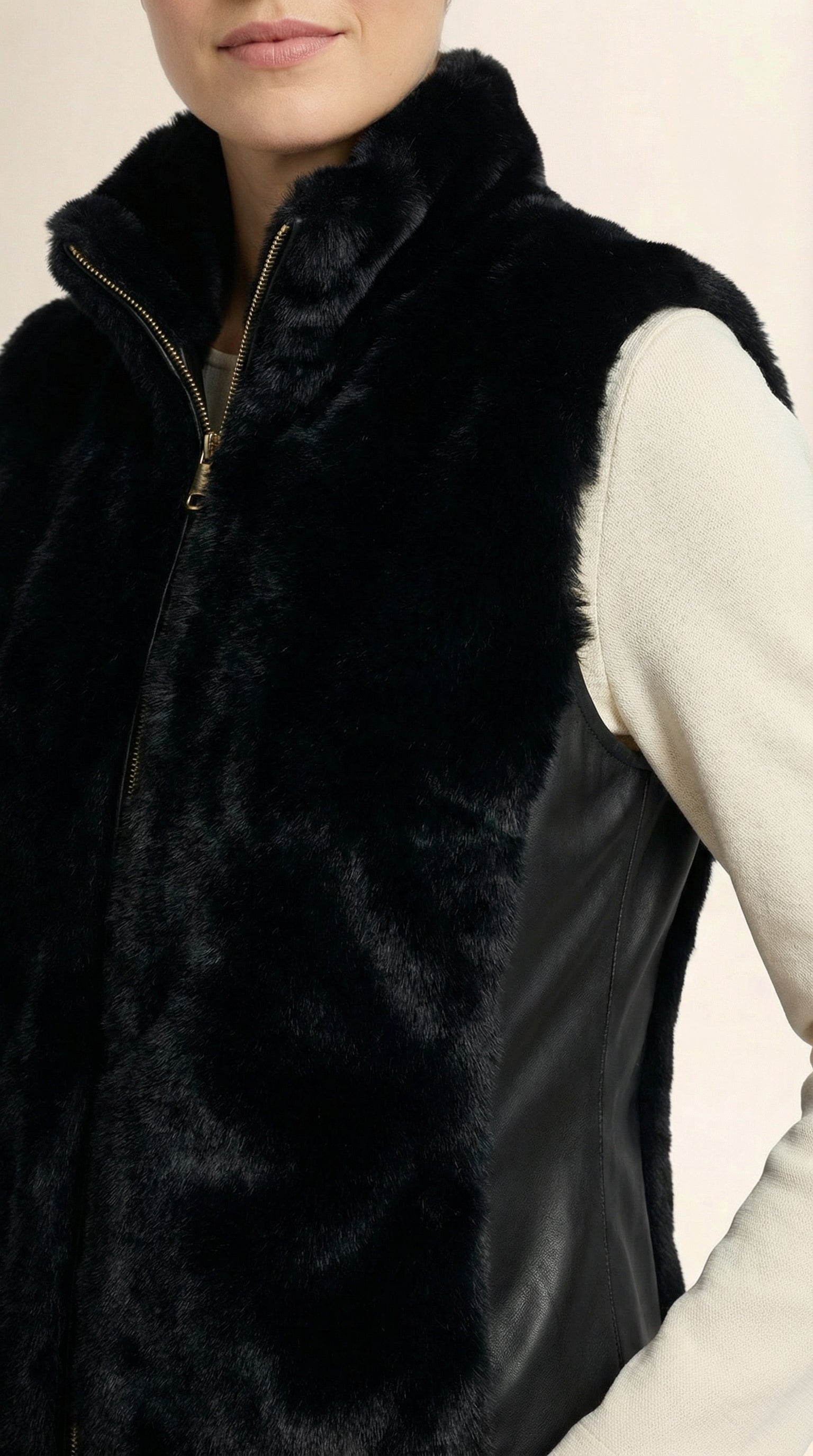 Kadın Suni Kürk Yelek – Kolsuz Siyah