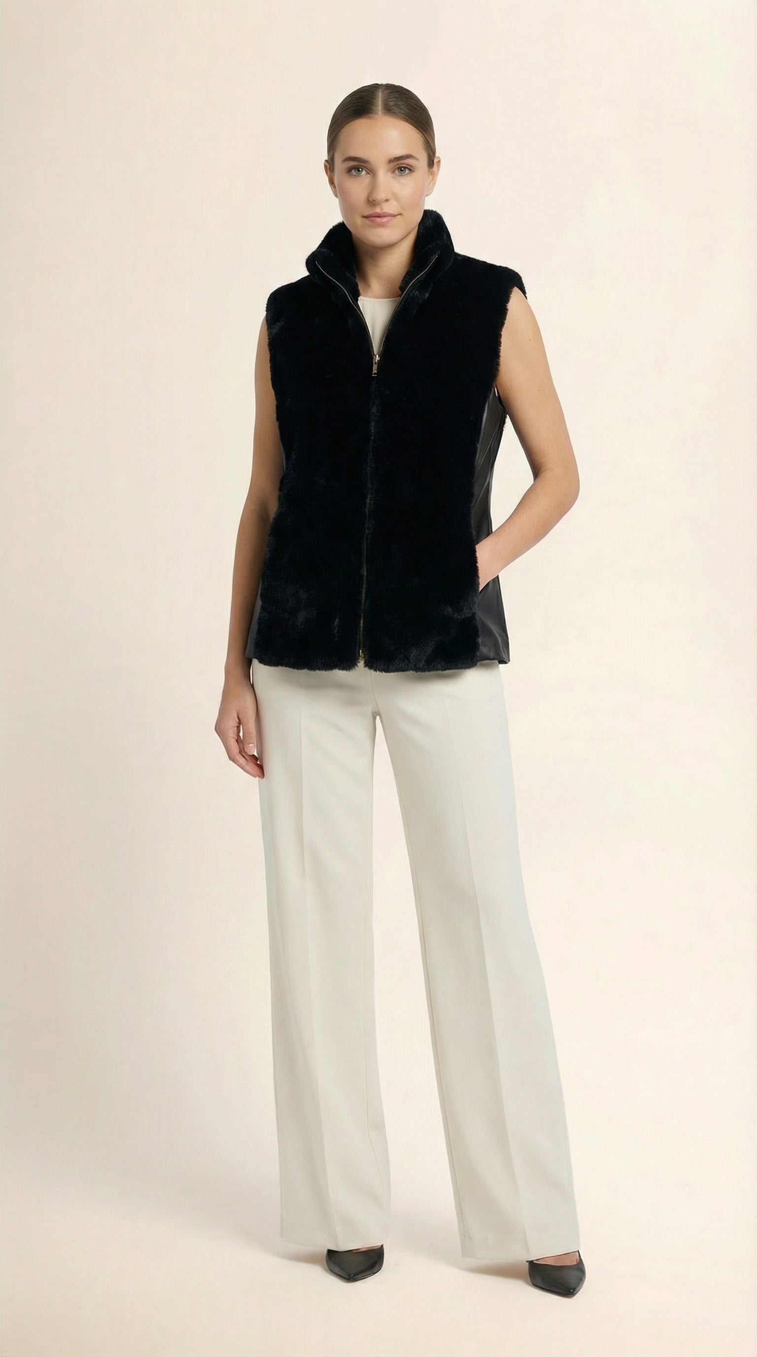 Kadın Suni Kürk Yelek – Kolsuz Siyah