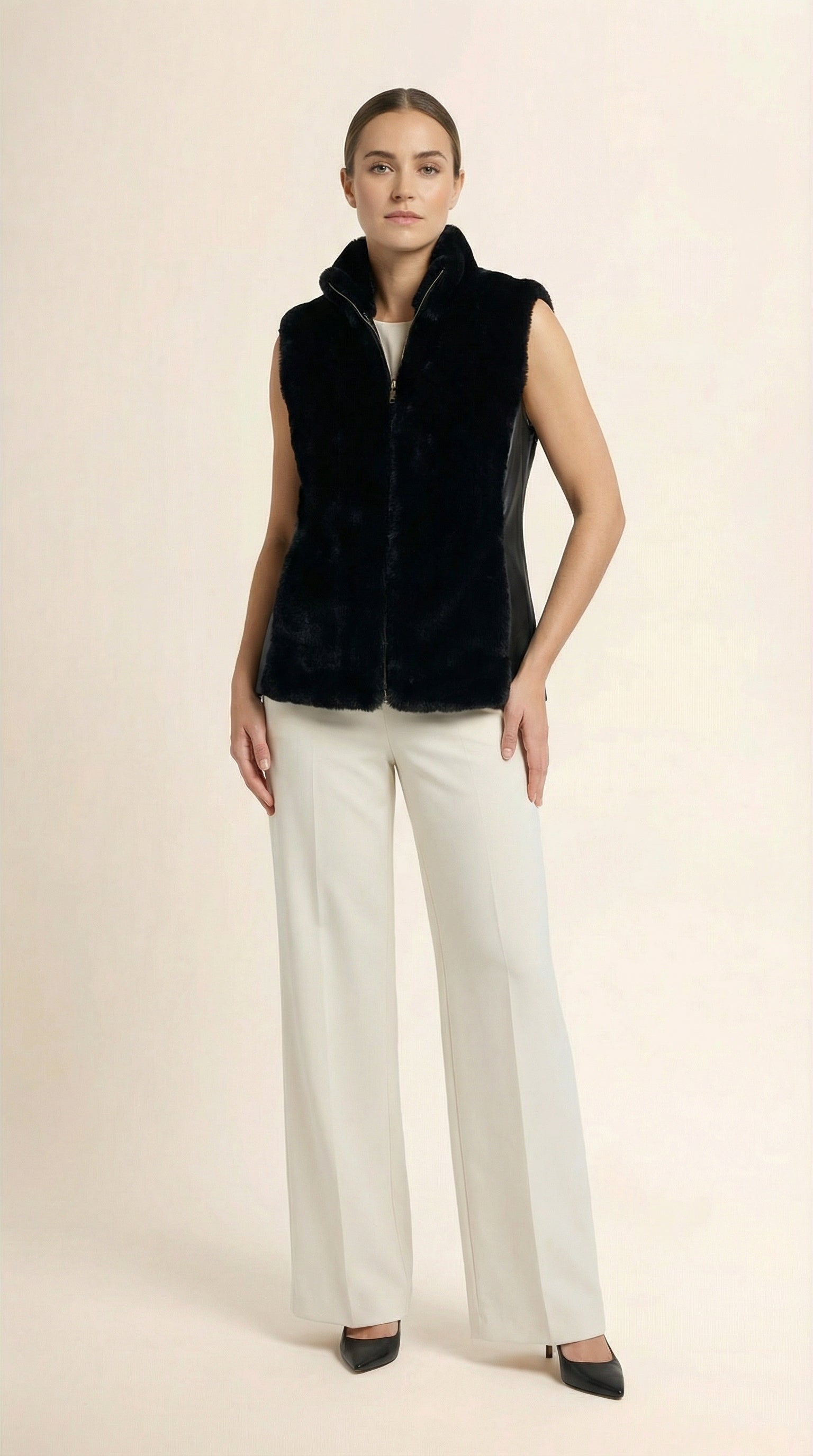 Kadın Suni Kürk Yelek – Kolsuz Siyah