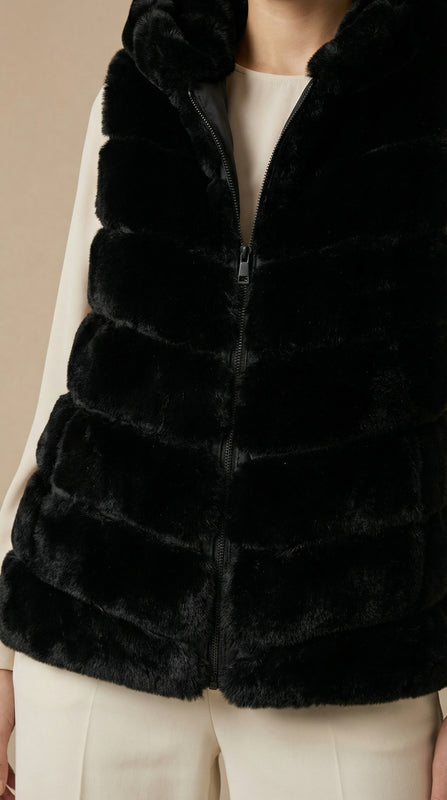 Kadın Suni Kürk Yelek – Kapitone görünümlü paneller Siyah - 38 Beden