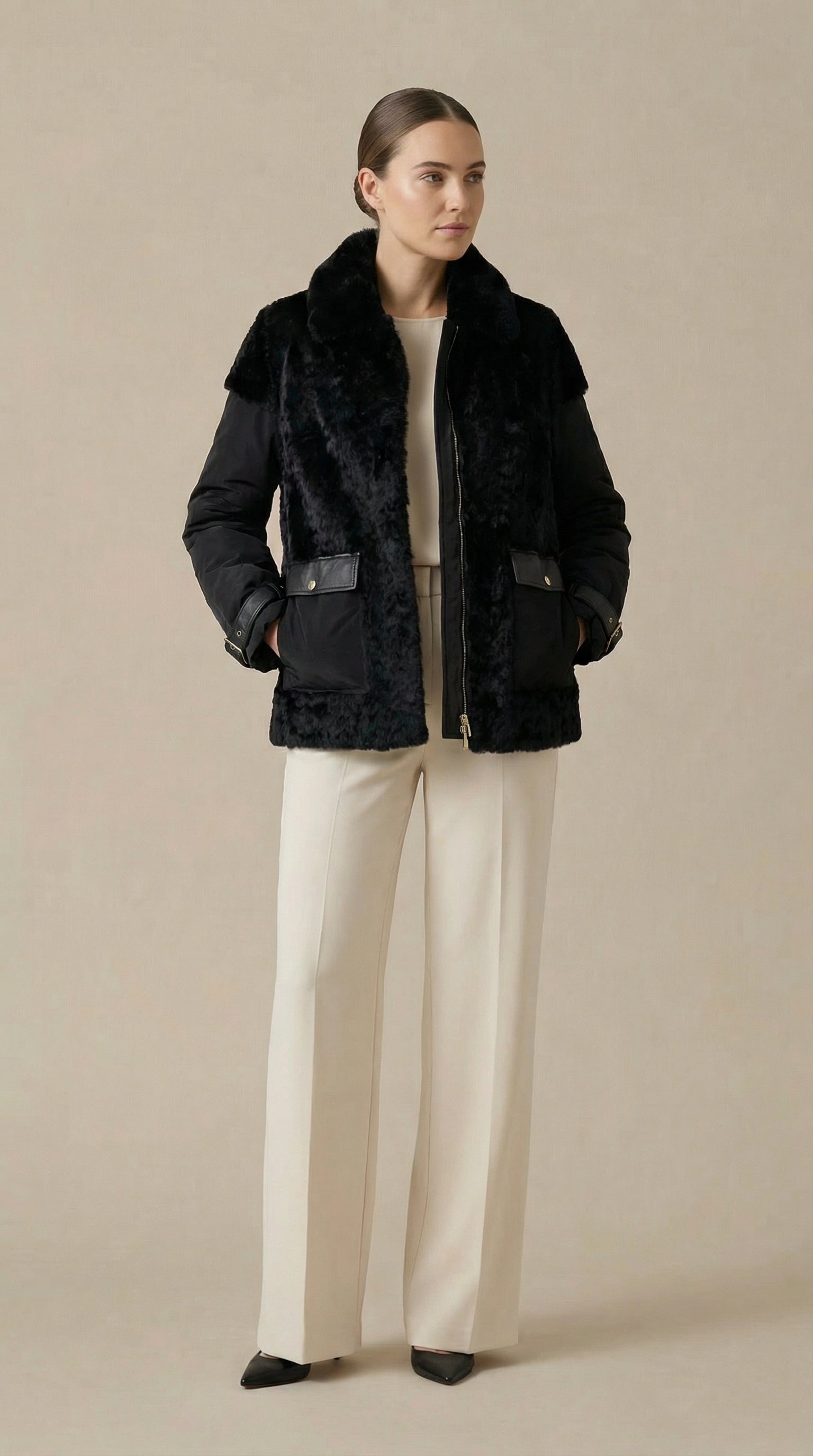 Kadın Kapitone Kürk – Yakalı Siyah