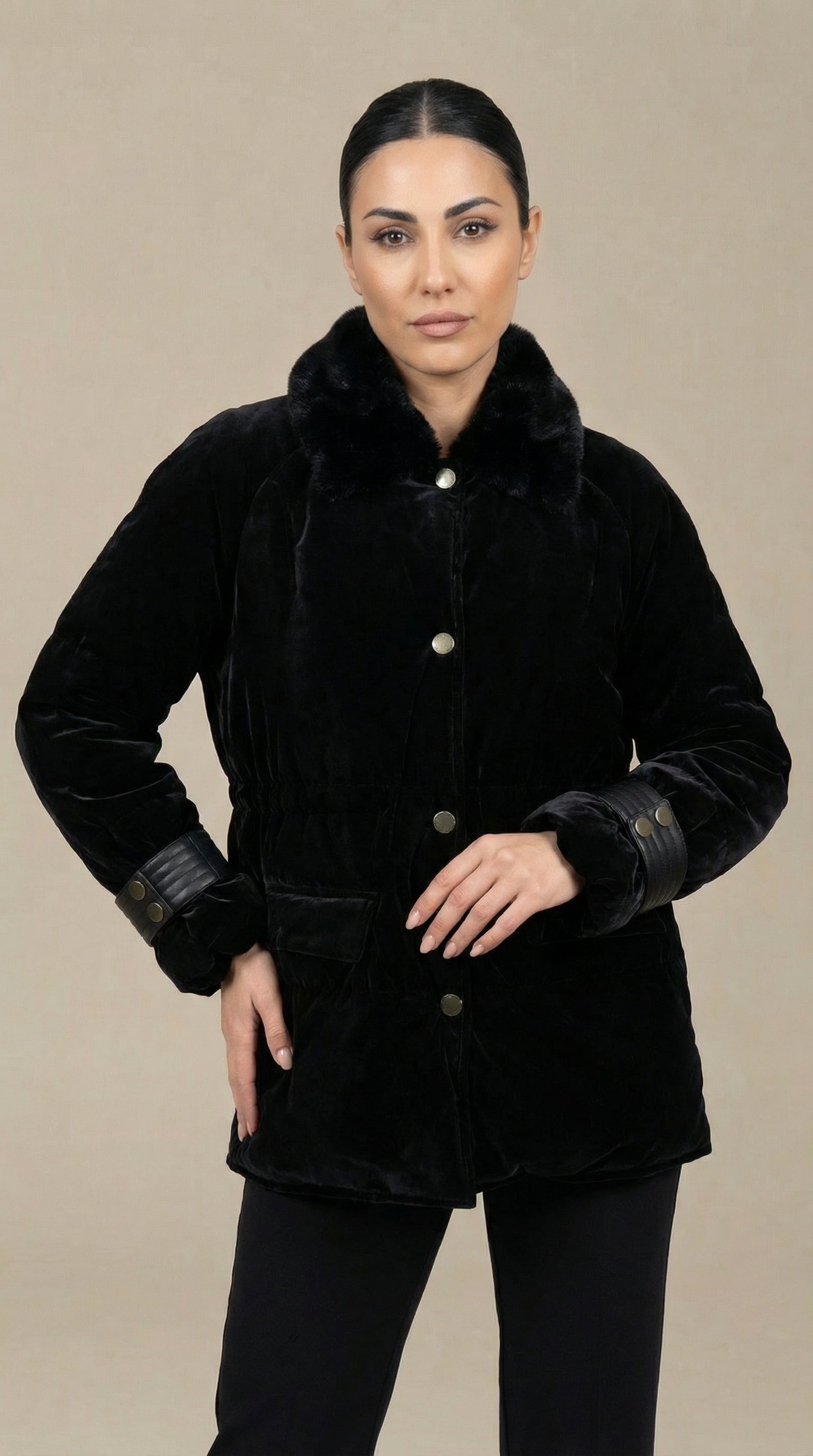 Kadın Suni Kürk Kaban – Kapüşonlu Siyah