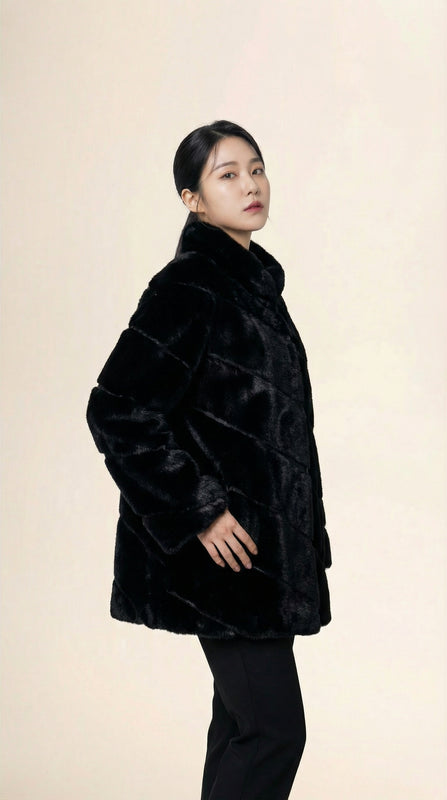 Kadın Suni Kürk Kaban – Uzun boy Siyah - 38 Beden