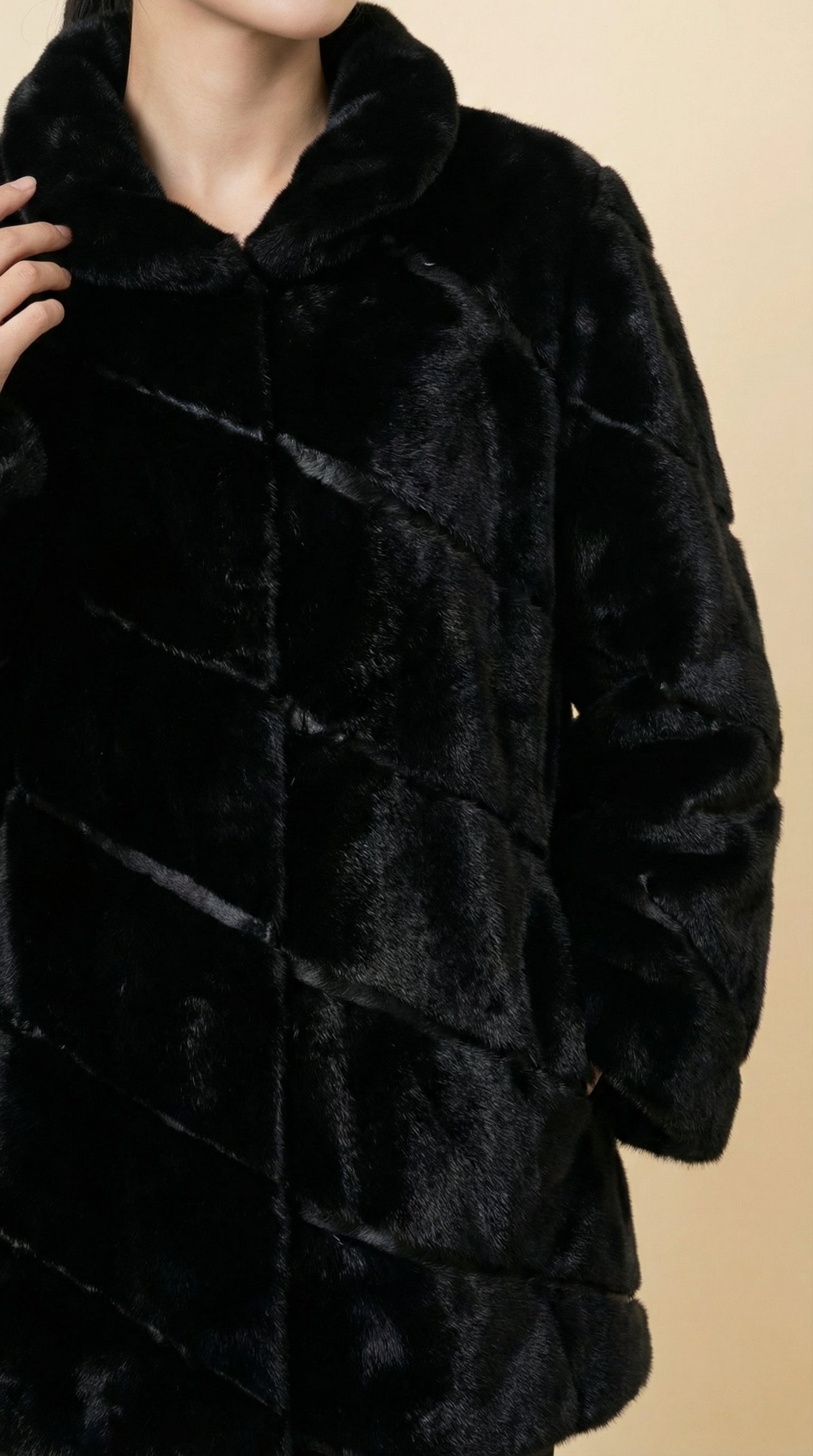 Kadın Suni Kürk Kaban – Bel Boy Siyah