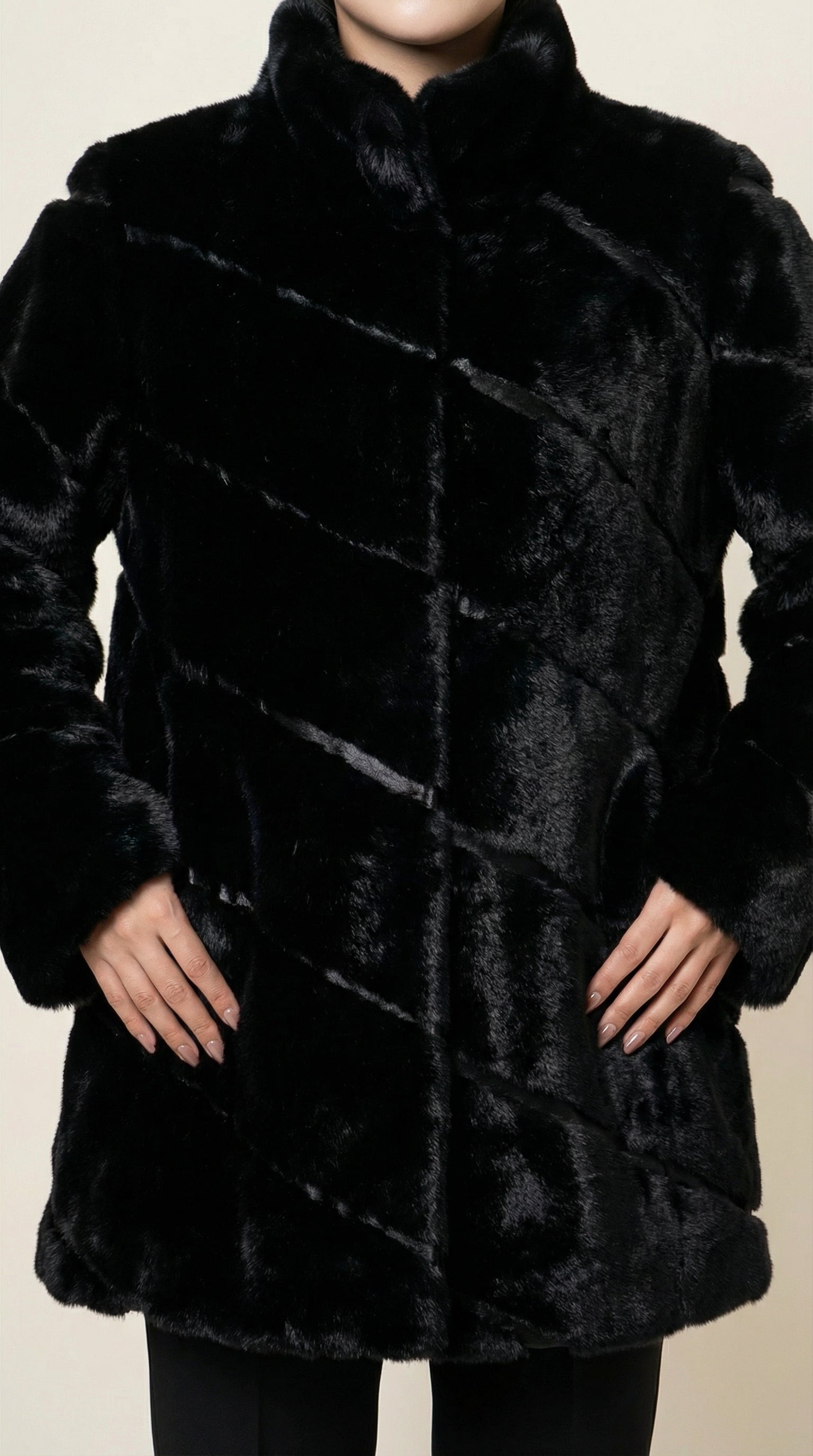 Kadın Suni Kürk Kaban – Bel Boy Siyah