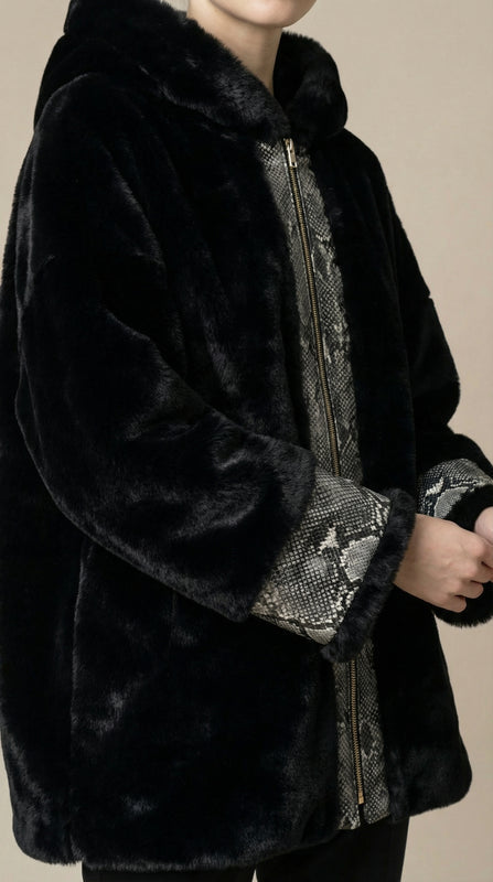 Kadın Suni Kürk Kaban – Bilek detayı Siyah - 38 Beden
