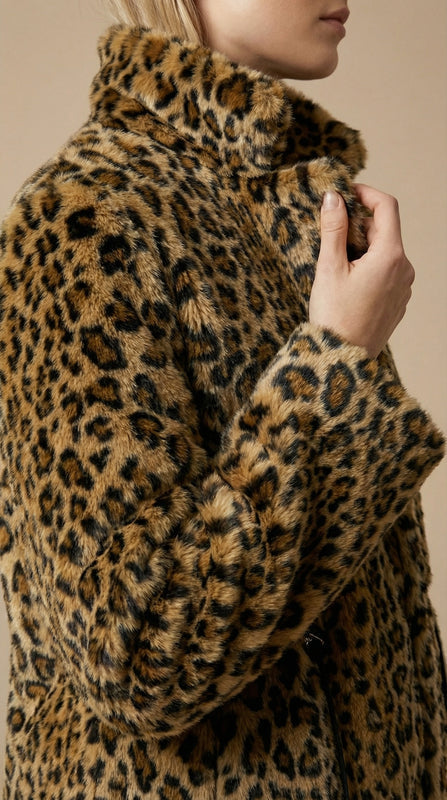 Kadın Leopar Desenli Kaban – Leopar desen Camel-Siyah - 38 Beden