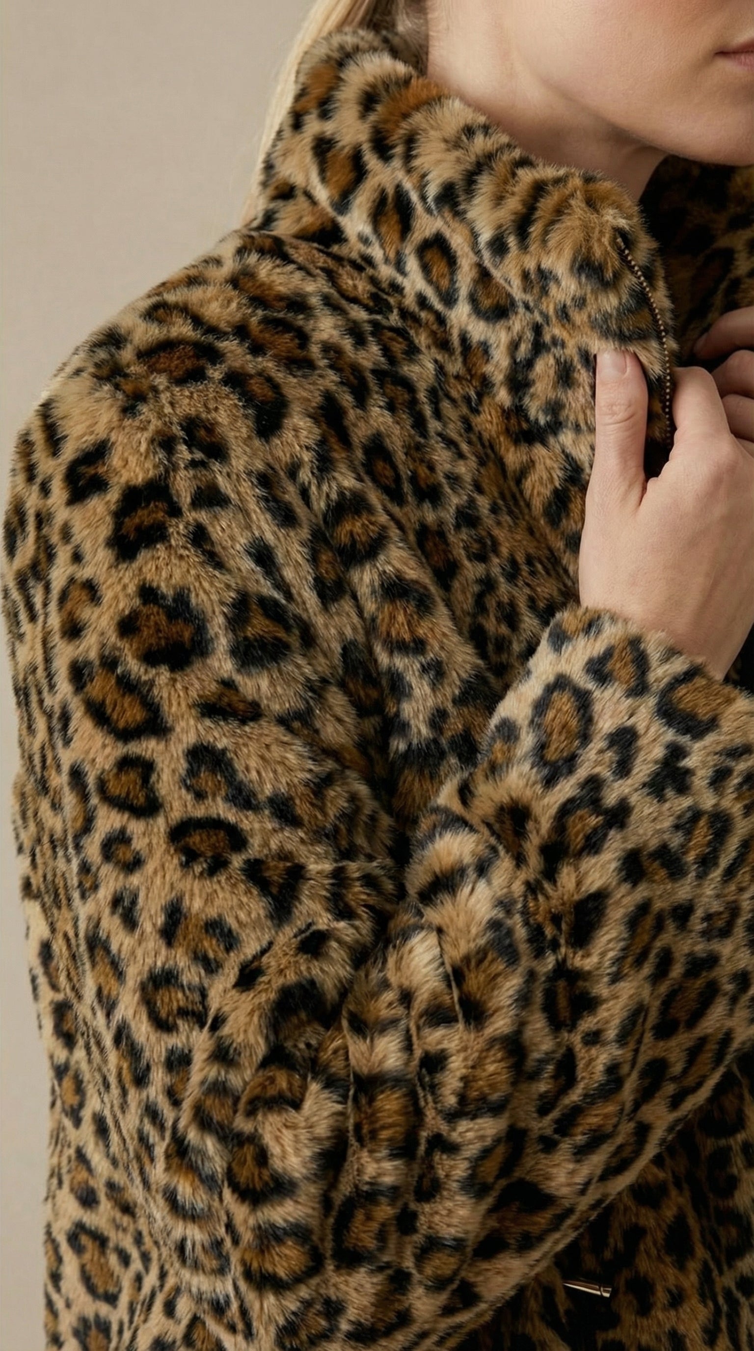 Kadın Leopar Desenli Kaban – Leopar desen Camel-Siyah