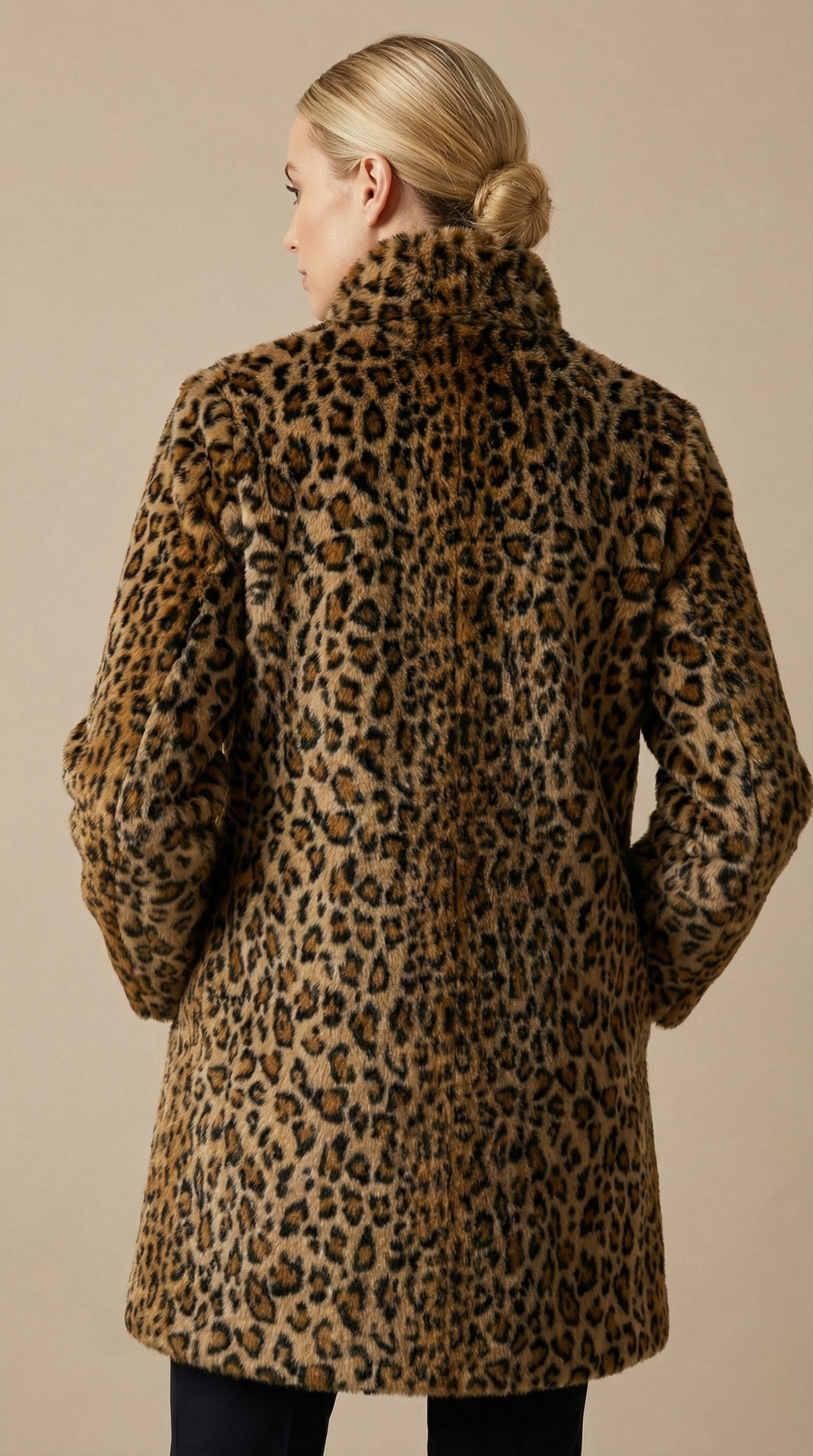 Kadın Leopar Desenli Kaban – Leopar desen Camel-Siyah