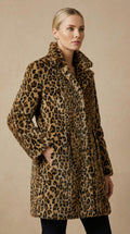 Kadın Leopar Desenli Kaban – Leopar desen Camel-Siyah