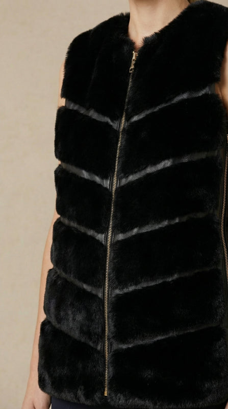 Kadın Suni Kürk Yelek – Yatay şerit dokulu Siyah - 38 Beden