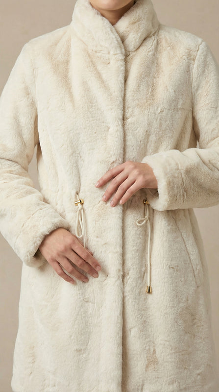 Kadın Teddy (Peluş) Kaban – Kuşaklı Krem - 38 Beden