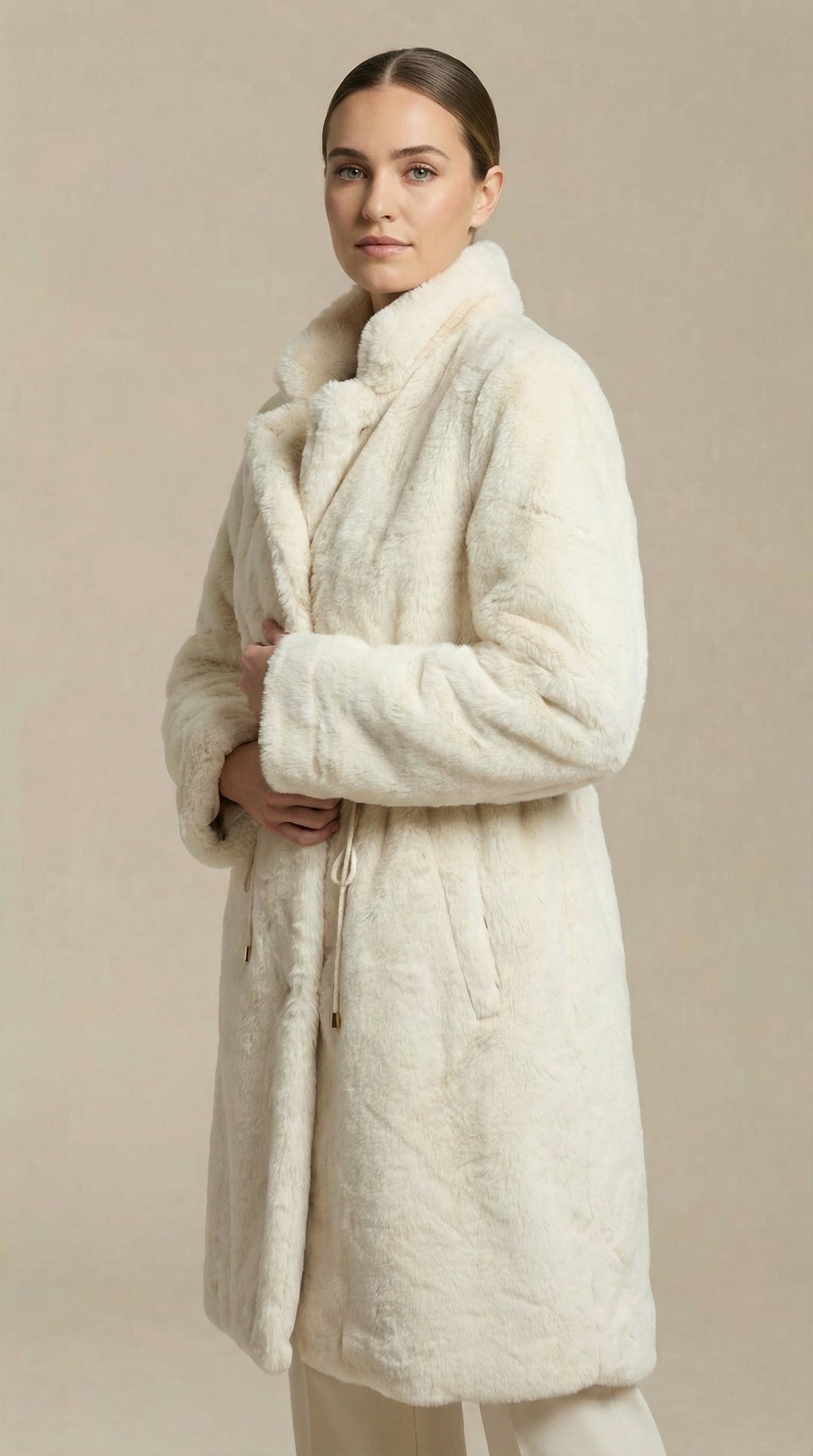 Kadın Teddy (Peluş) Kaban – Kuşaklı Krem