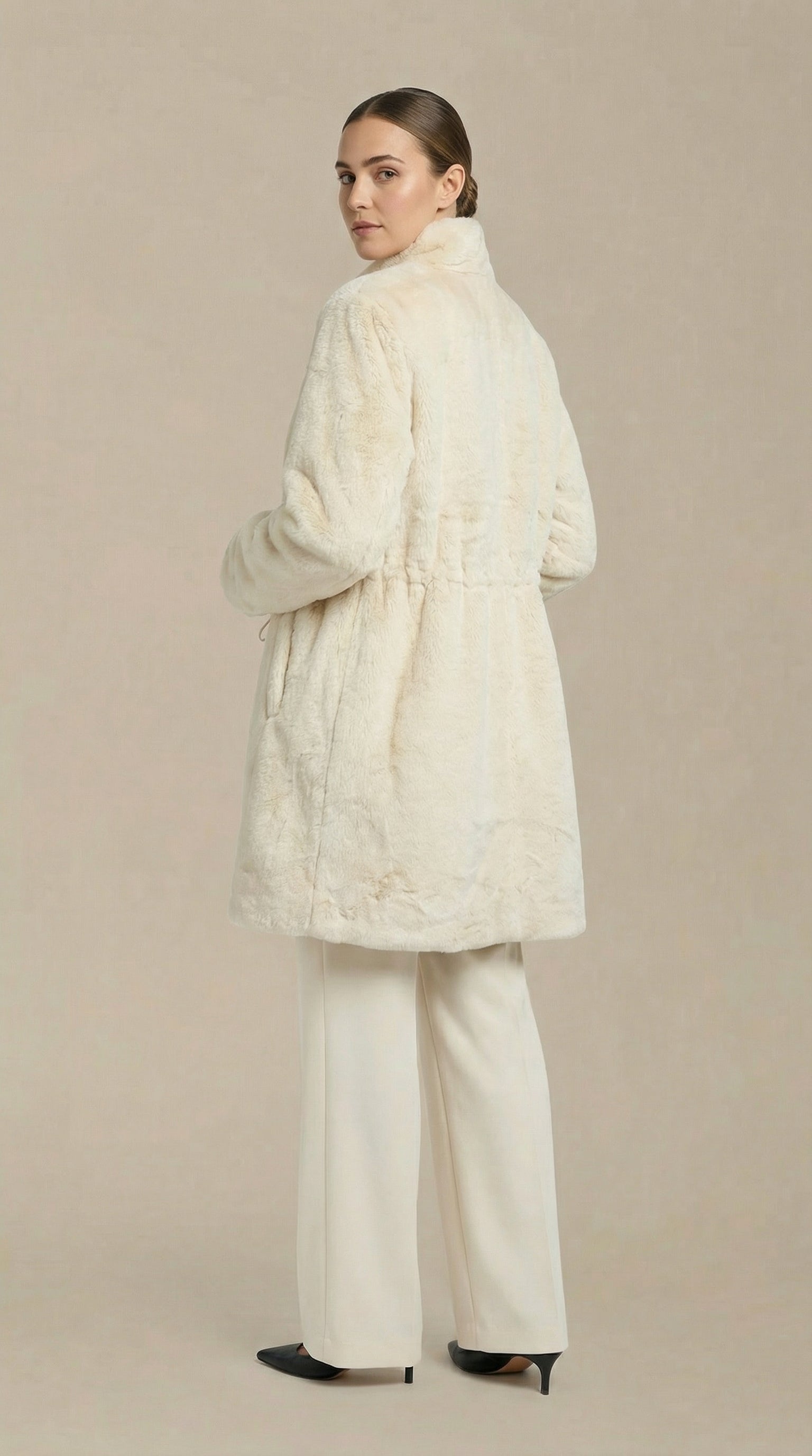 Kadın Teddy (Peluş) Kaban – Kuşaklı Krem