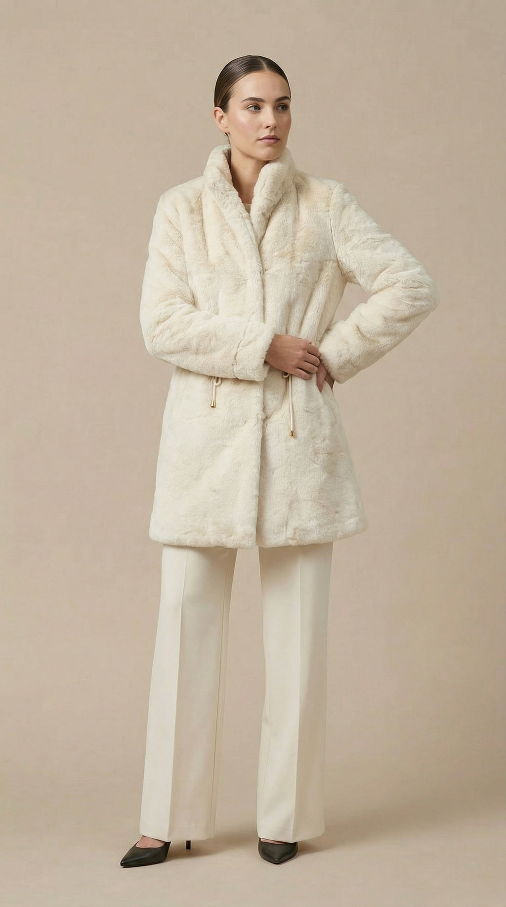 Kadın Teddy (Peluş) Kaban – Kuşaklı Krem