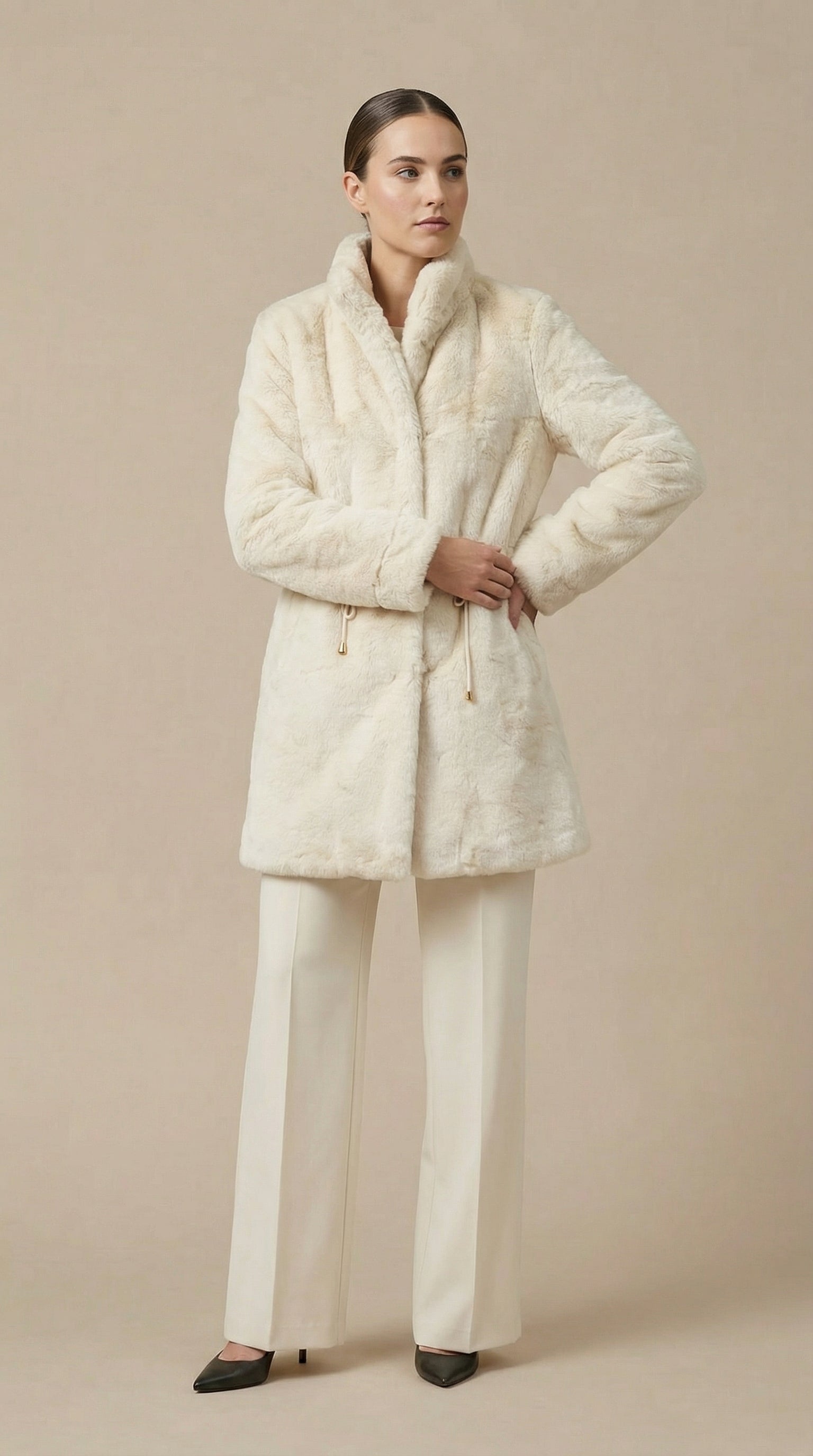 Kadın Teddy (Peluş) Kaban – Kuşaklı Krem