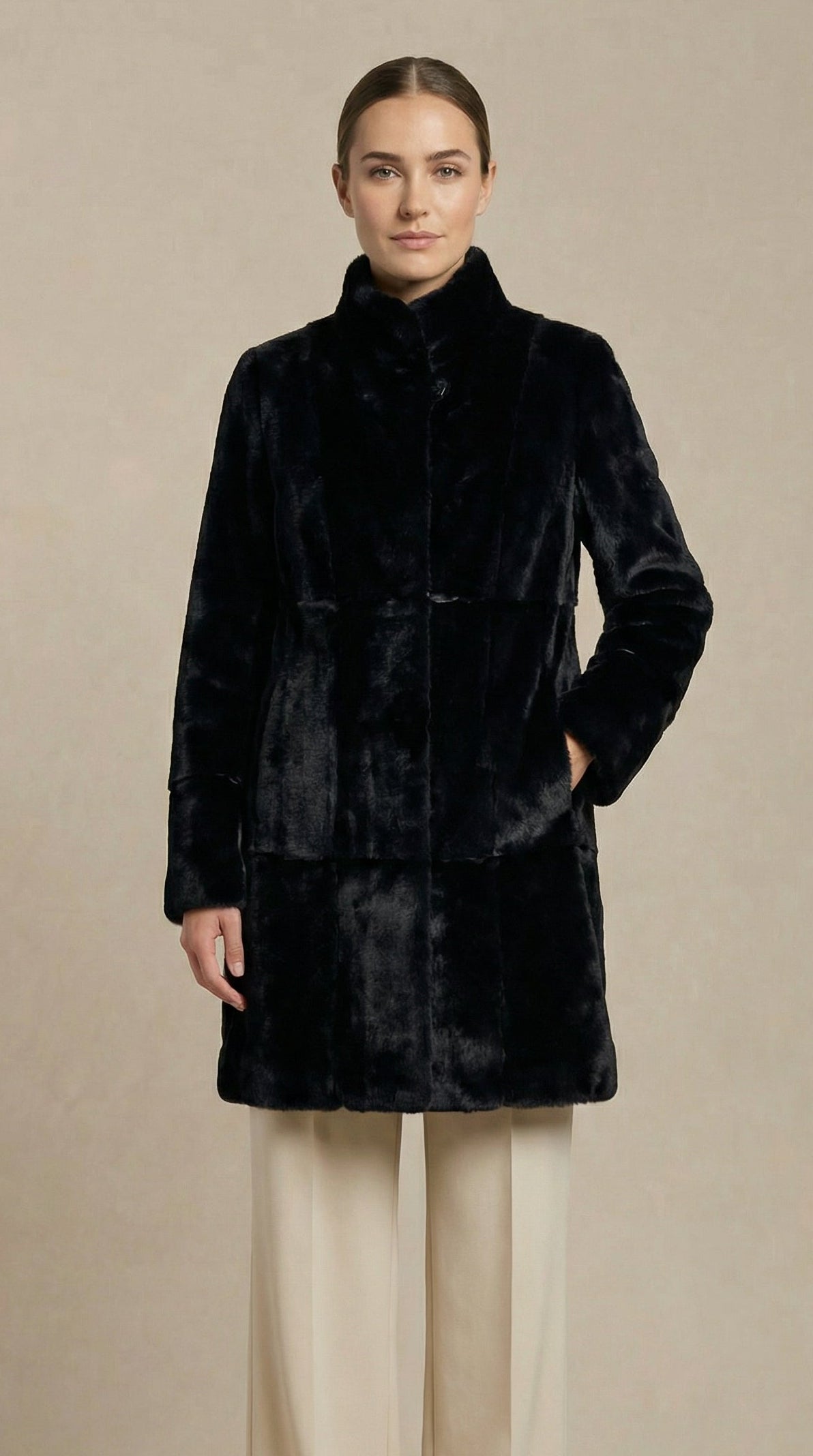 Kadın Suni Kürk Kaban – Uzun boy Siyah