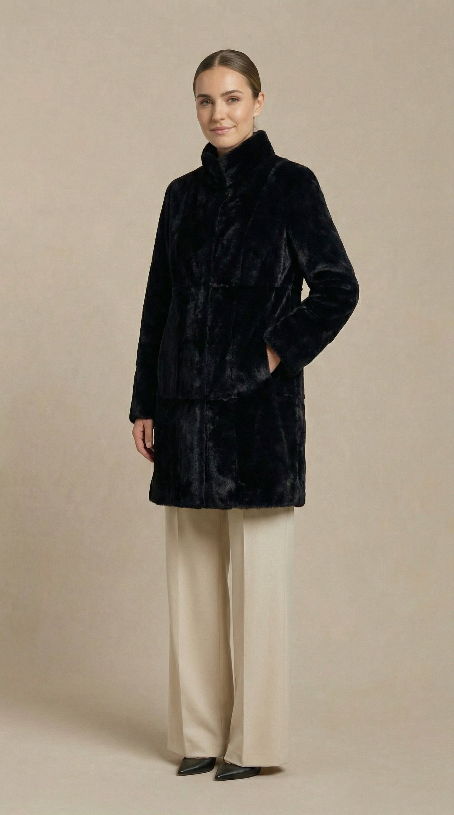 Kadın Suni Kürk Kaban – Uzun boy Siyah
