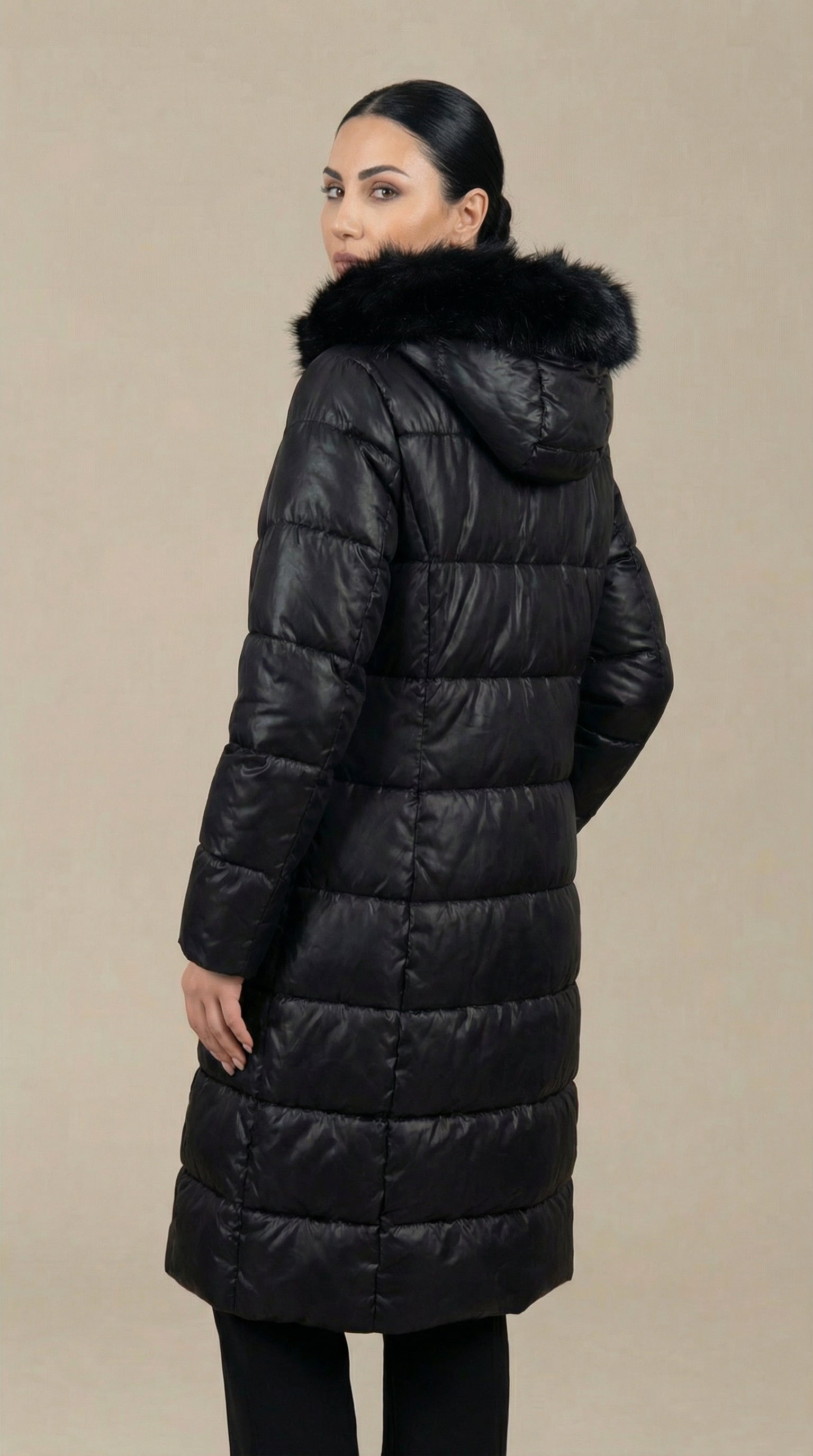 Kadın Kapitone Şişme Mont – Uzun boy Siyah