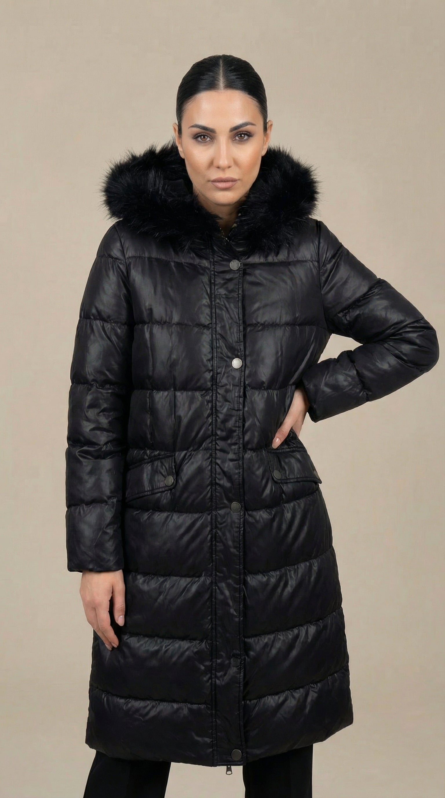 Kadın Kapitone Şişme Mont – Uzun boy Siyah