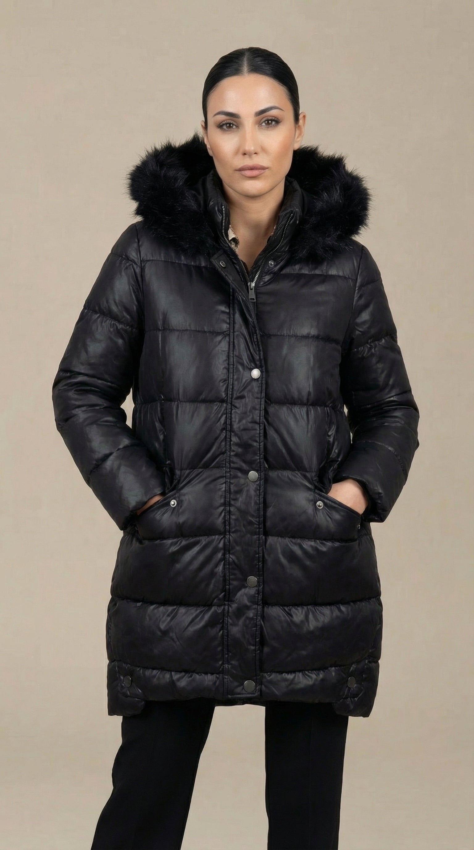 Kadın Kapitone Şişme Mont – Uzun boy Siyah