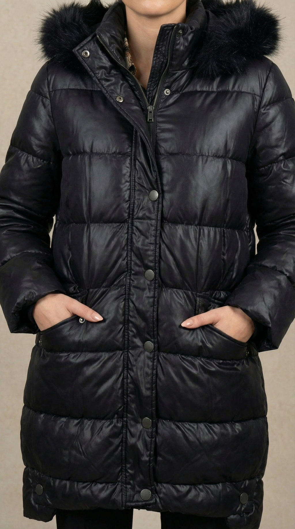 Kadın Kapitone Şişme Mont – Uzun boy Siyah