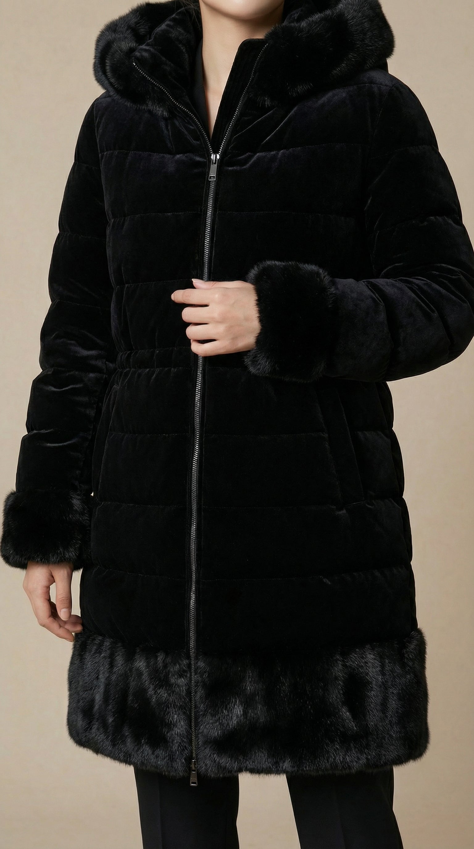 Kadın Suni Kürk Kaban – Tok duruş Siyah