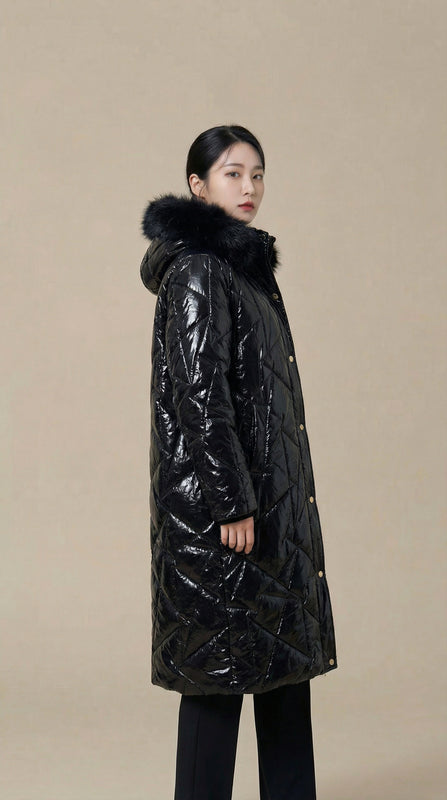 Kadın Parlak Kapitone Mont – Parlak yüzey Siyah - 38 Beden